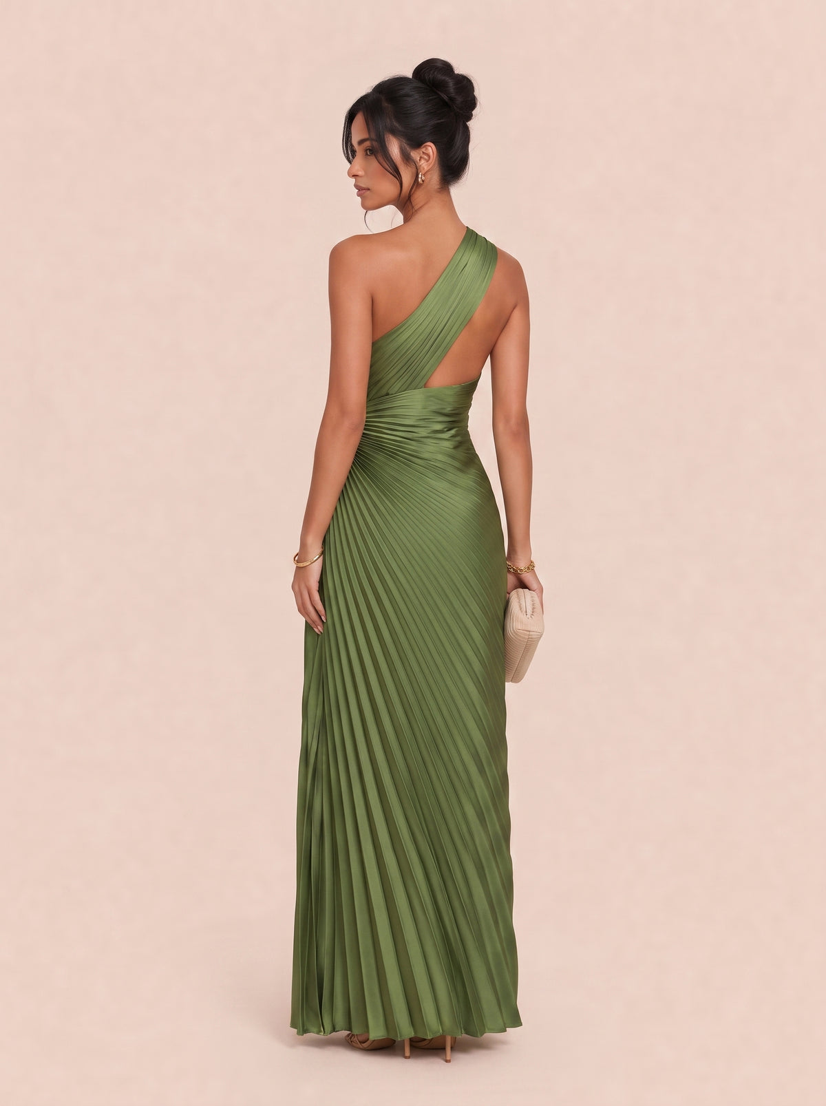 One Shoulder Crossneck Pleated Twisted Satin Long Evening Gown