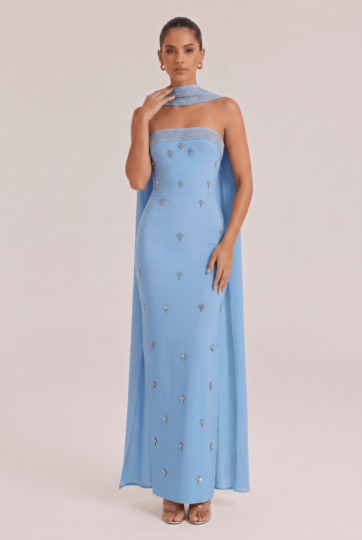Sky Blue Strapless Nail Drill Long Dress
