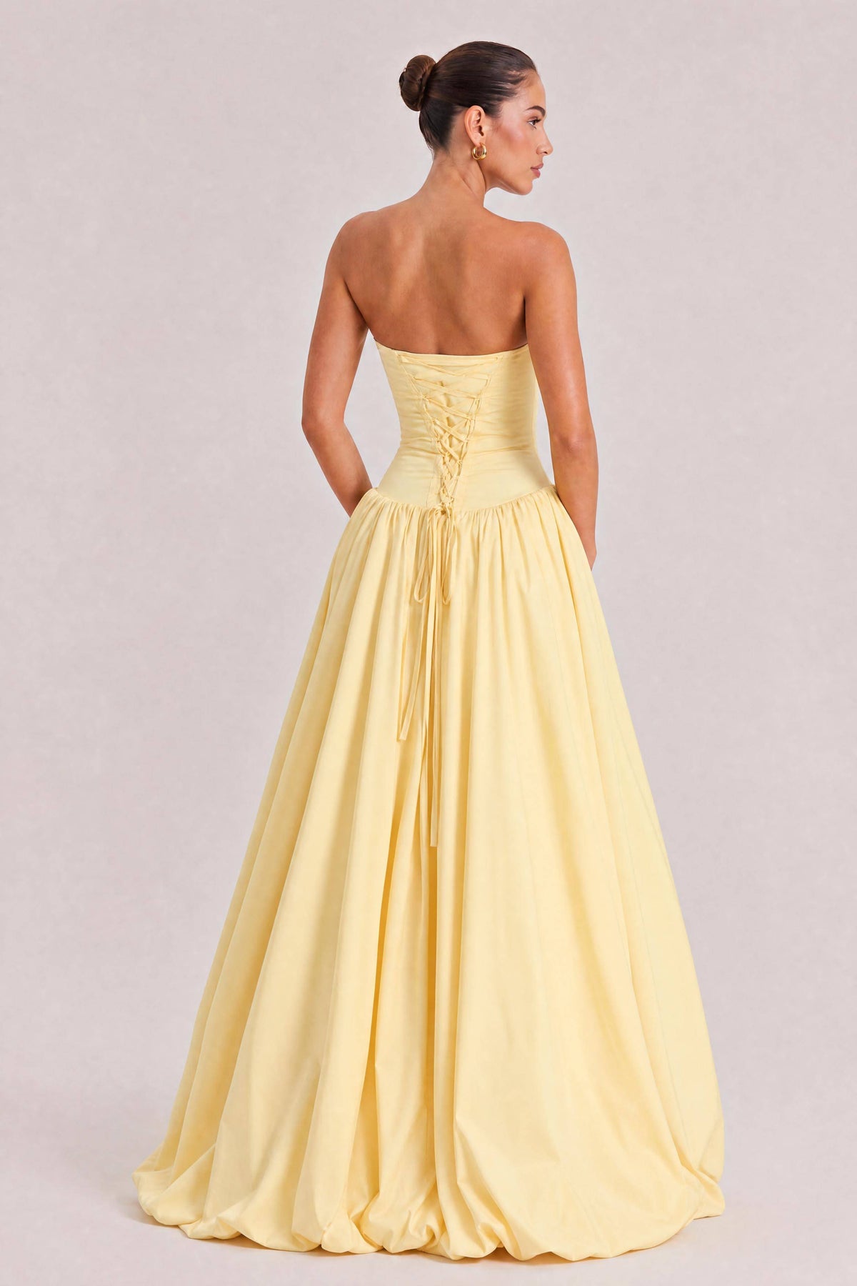 Elegant Strapless Ruched High-Slit Ball Gown Maxi Dress