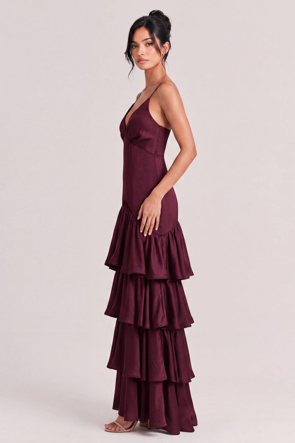 Elegant Deep V-Neck Tiered Ruffle Maxi Dress