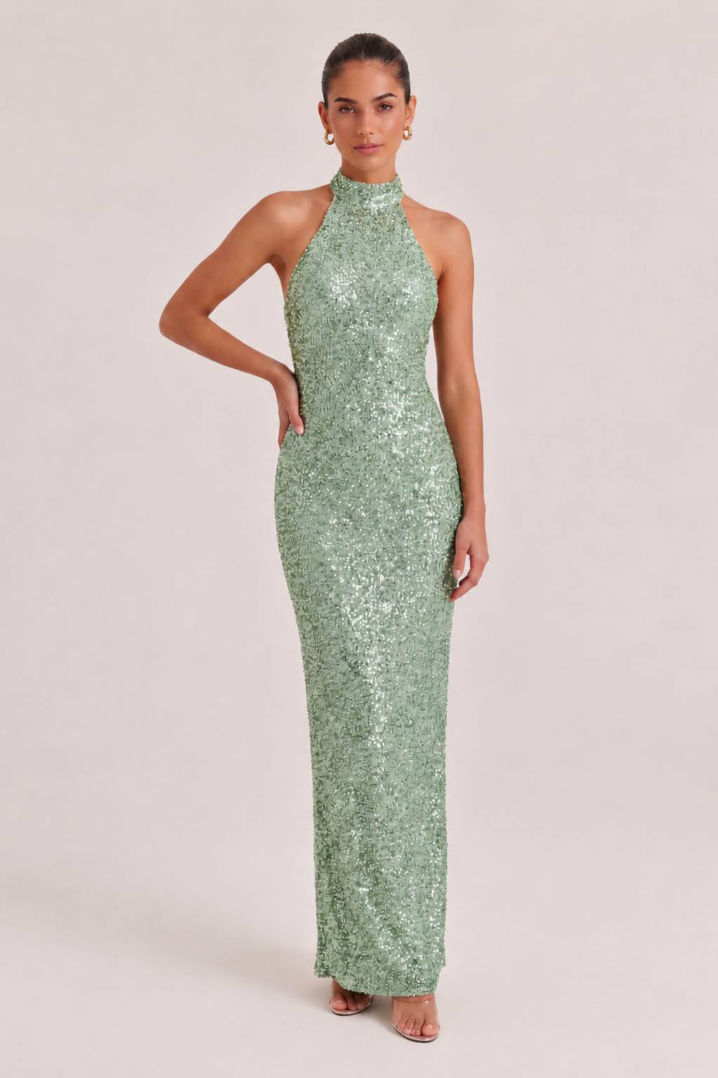 Elegant Halter Neck Sequined Maxi Dress