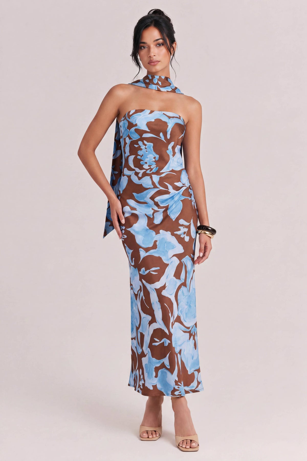 Elegant Watercolor Floral Print Maxi Dress