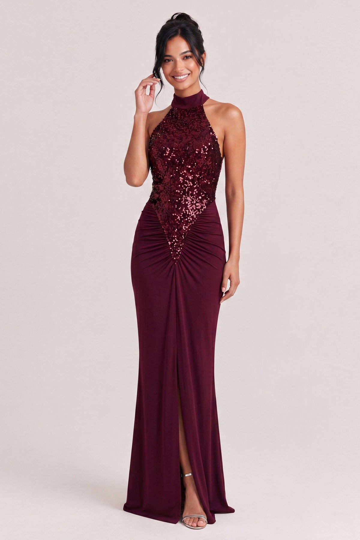 Elegant Halter Neck Sequined Maxi Dress