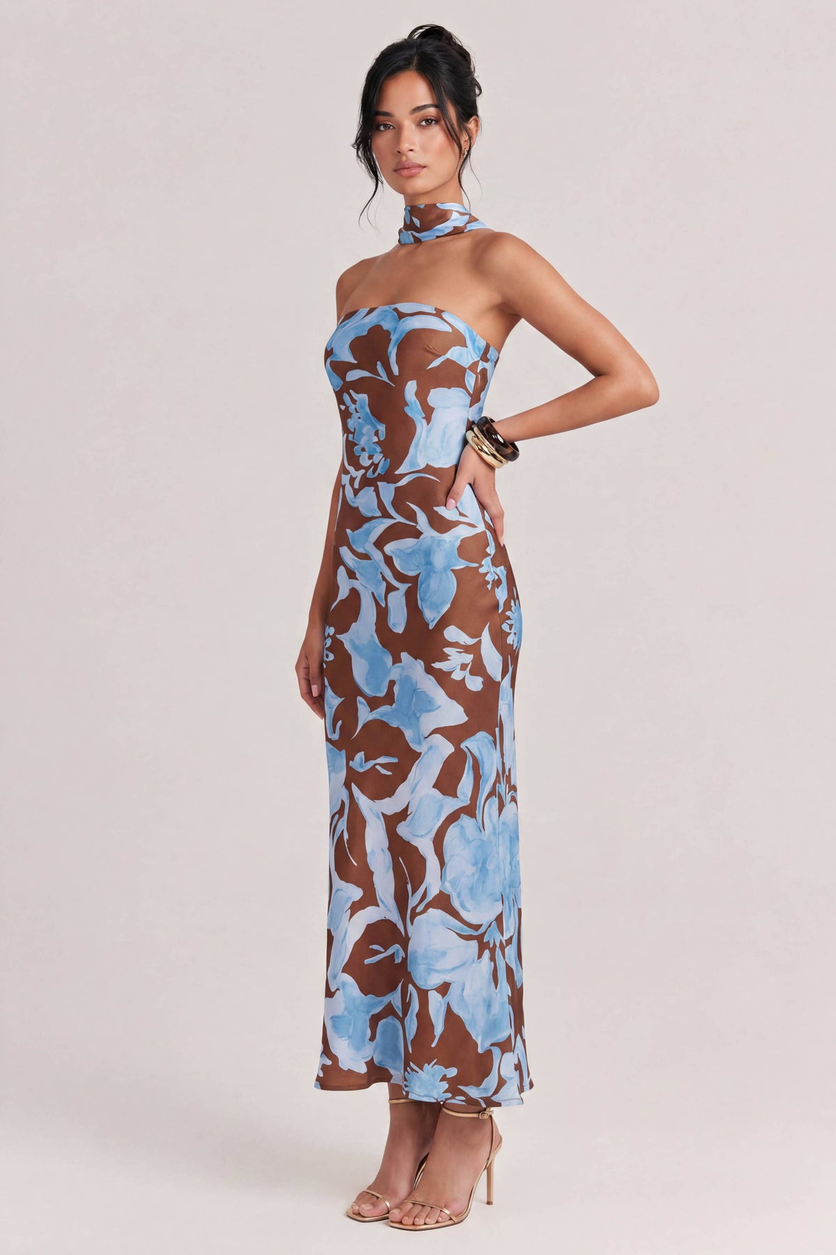 Elegant Watercolor Floral Print Maxi Dress