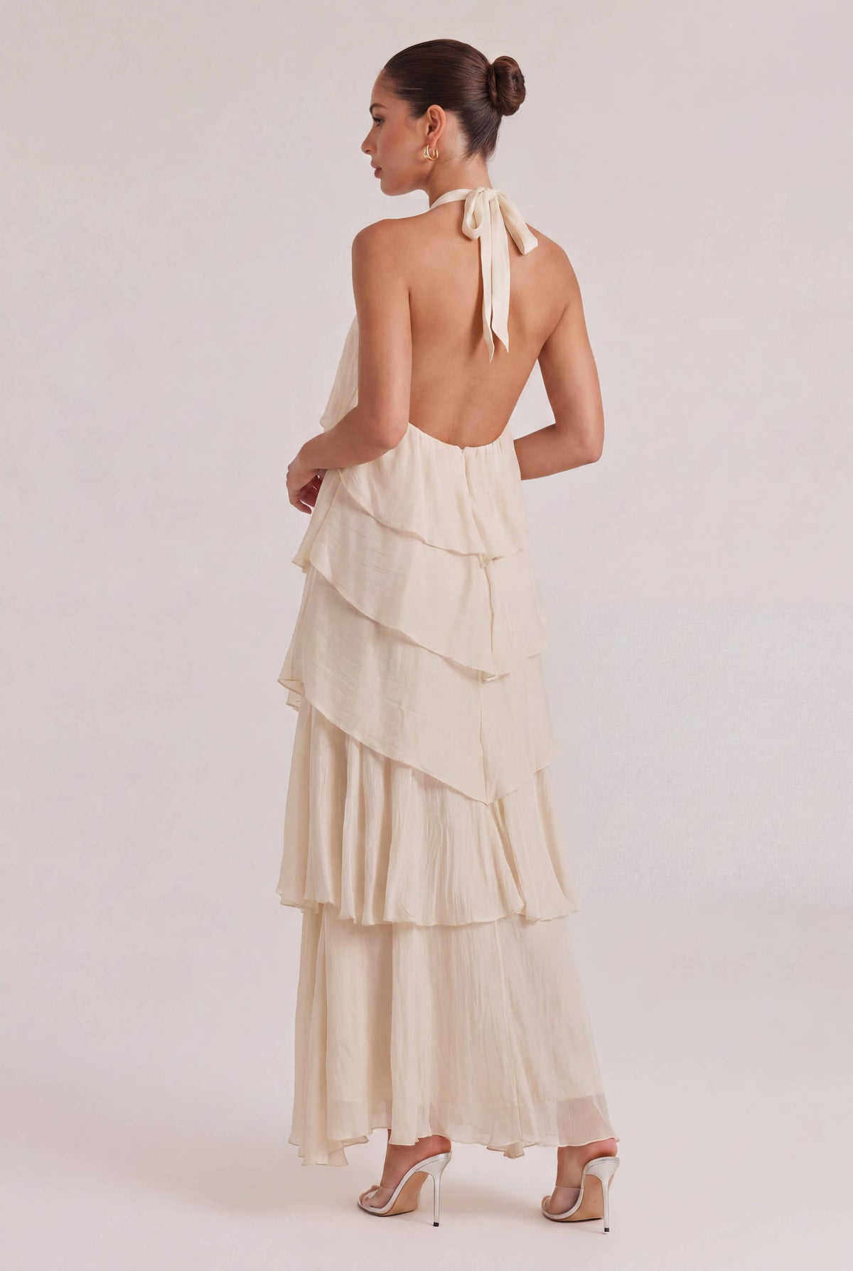 Elegant Halterneck Ruffled Tiered Maxi Dress