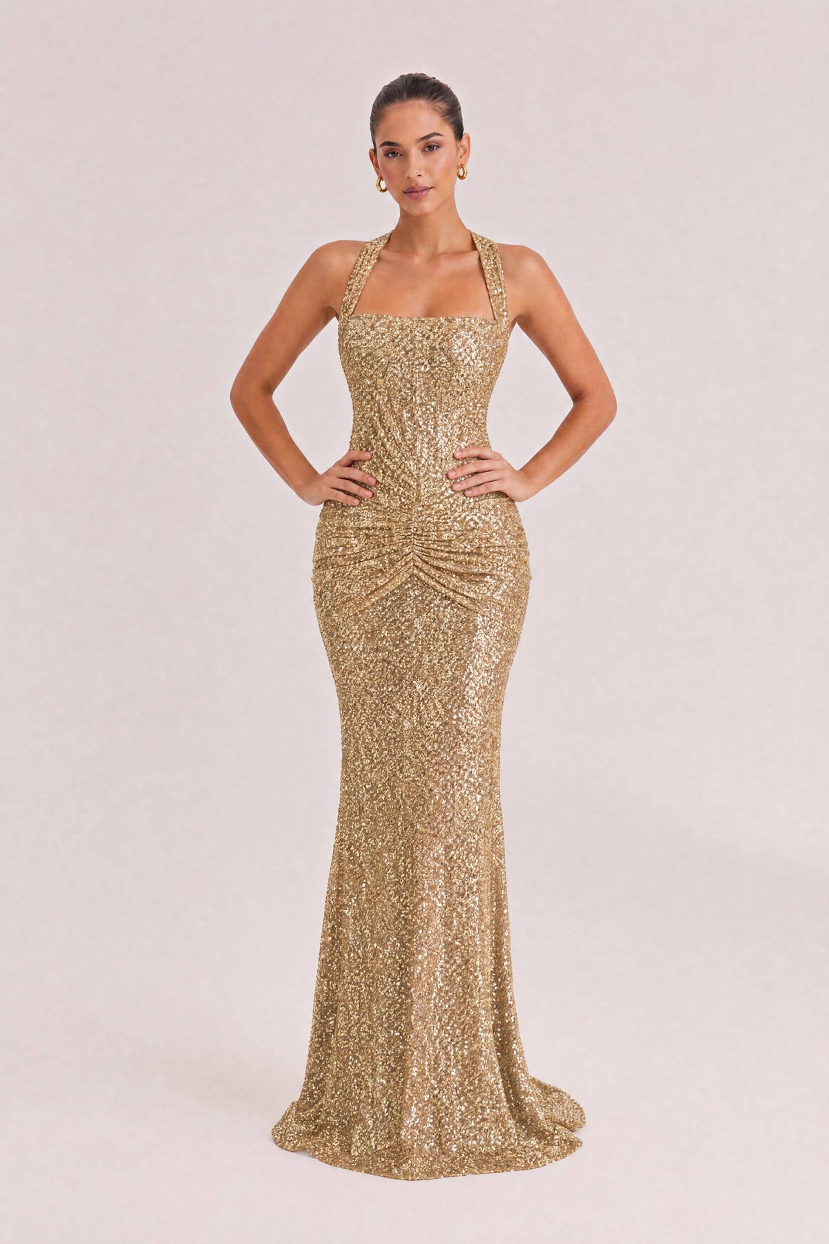 Fashion Sequin Halter Neck Party Maxi Dress