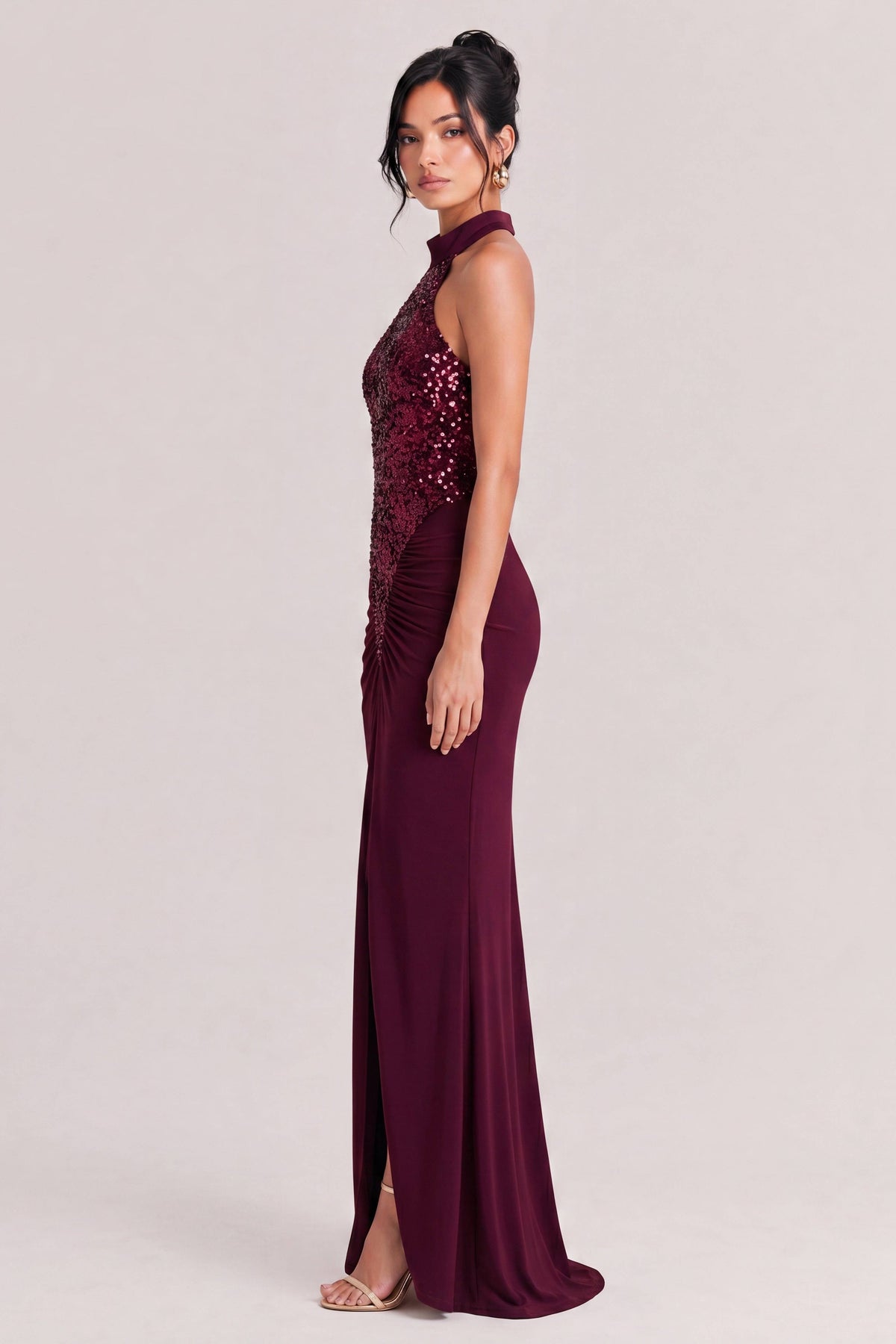 Elegant Halter Neck Sequined Maxi Dress