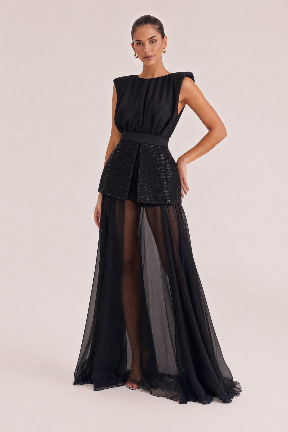 Unique Belt Perspective Skirt Maxi Dress