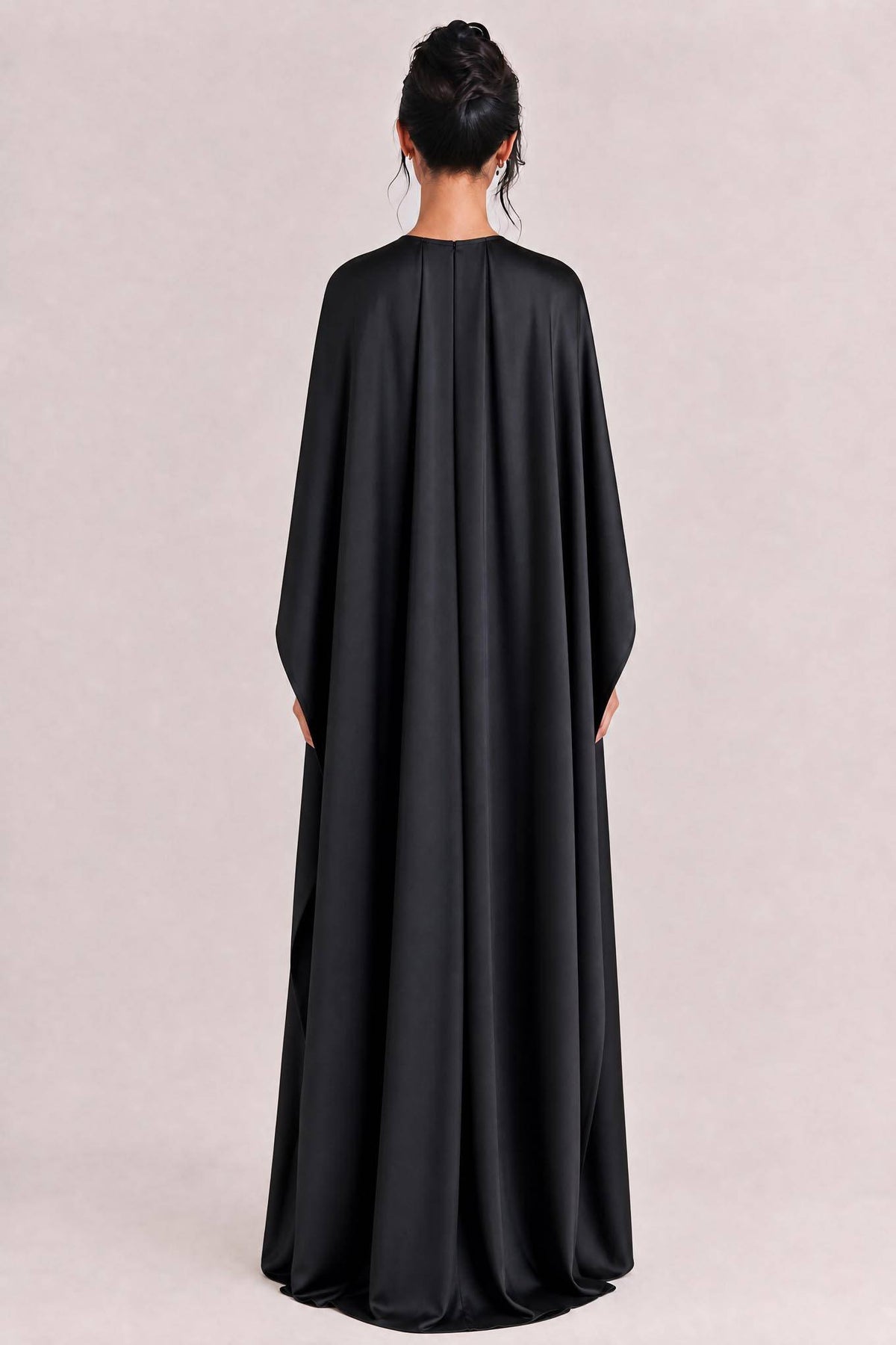 Elegant Satin Pleated Batwing Sleeve Maxi Dress