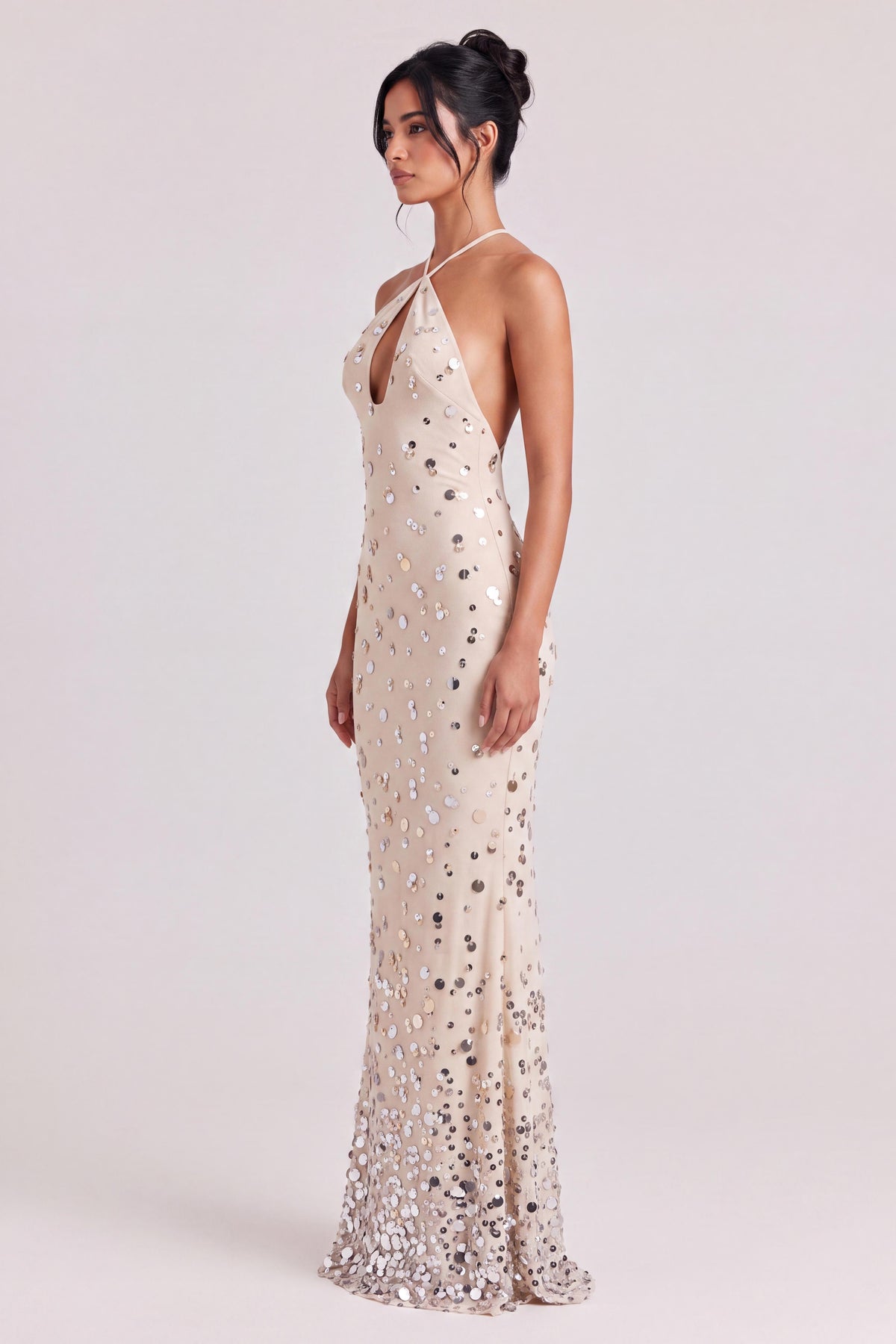 Heavy-duty Sequined Fishtail Skirt Seaside Holiday Long Linen Neck Strap Dress