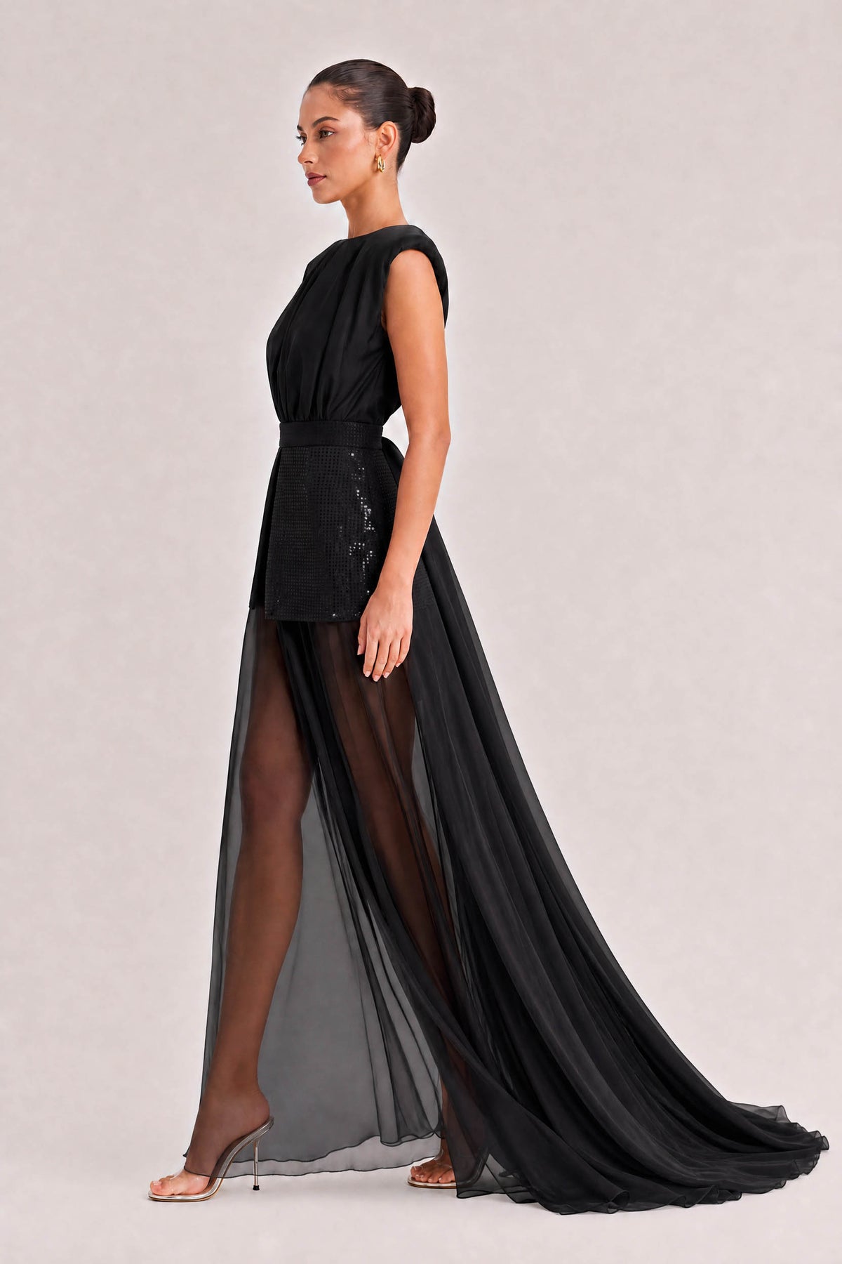 Unique Belt Perspective Skirt Maxi Dress