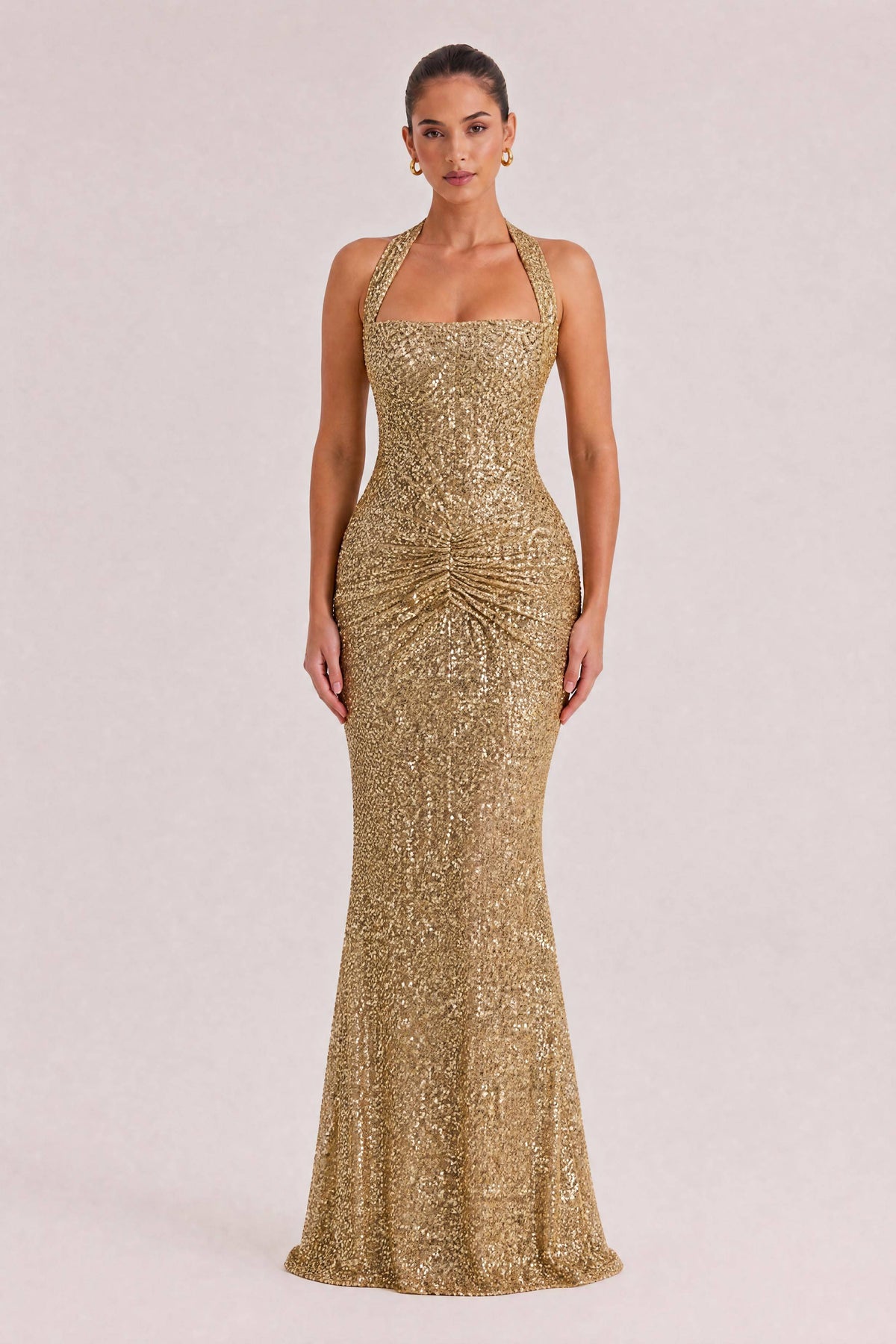 Fashion Sequin Halter Neck Party Maxi Dress