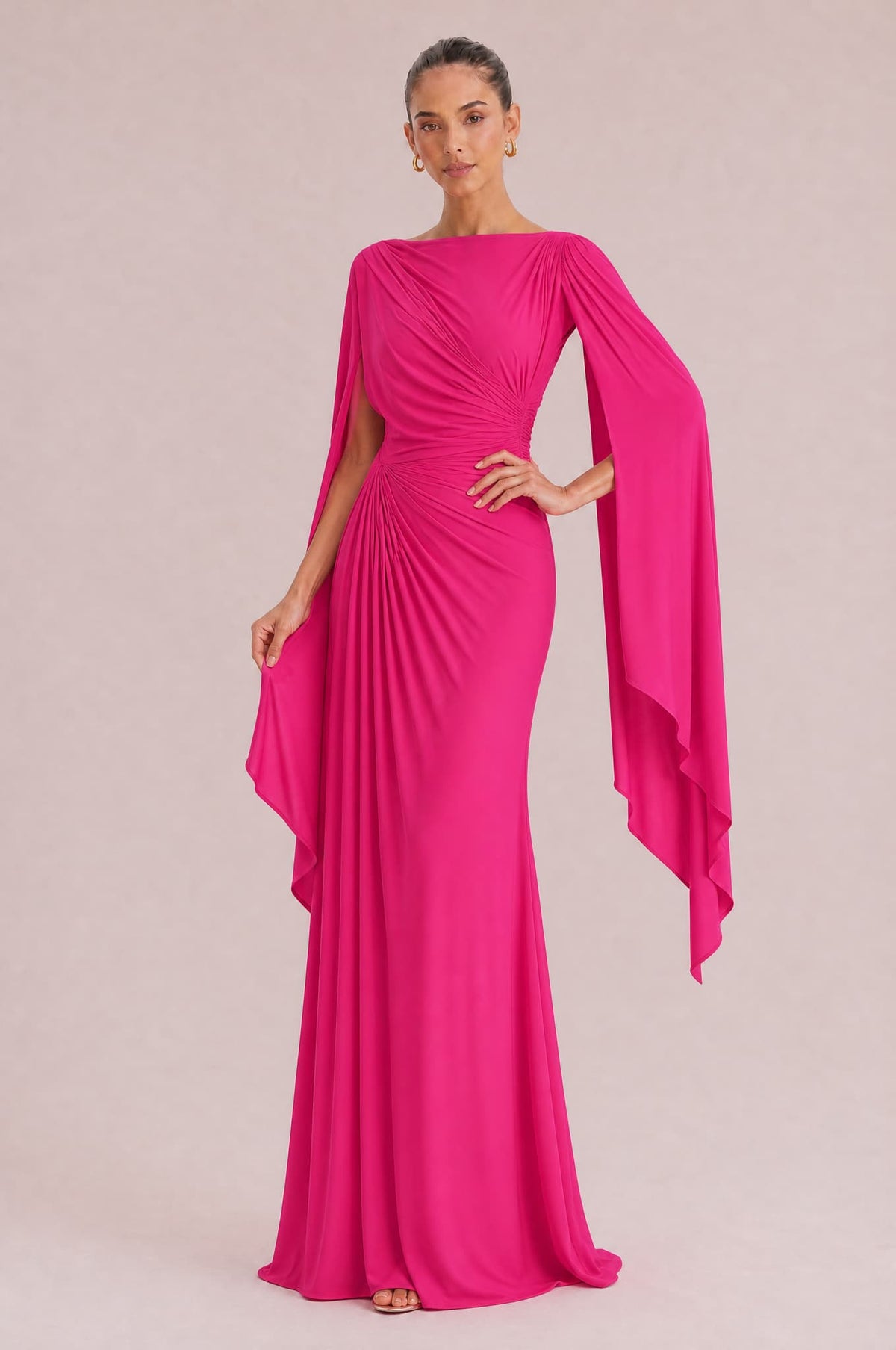 Boat Neck Pleated Slim Fit Maxi Dress