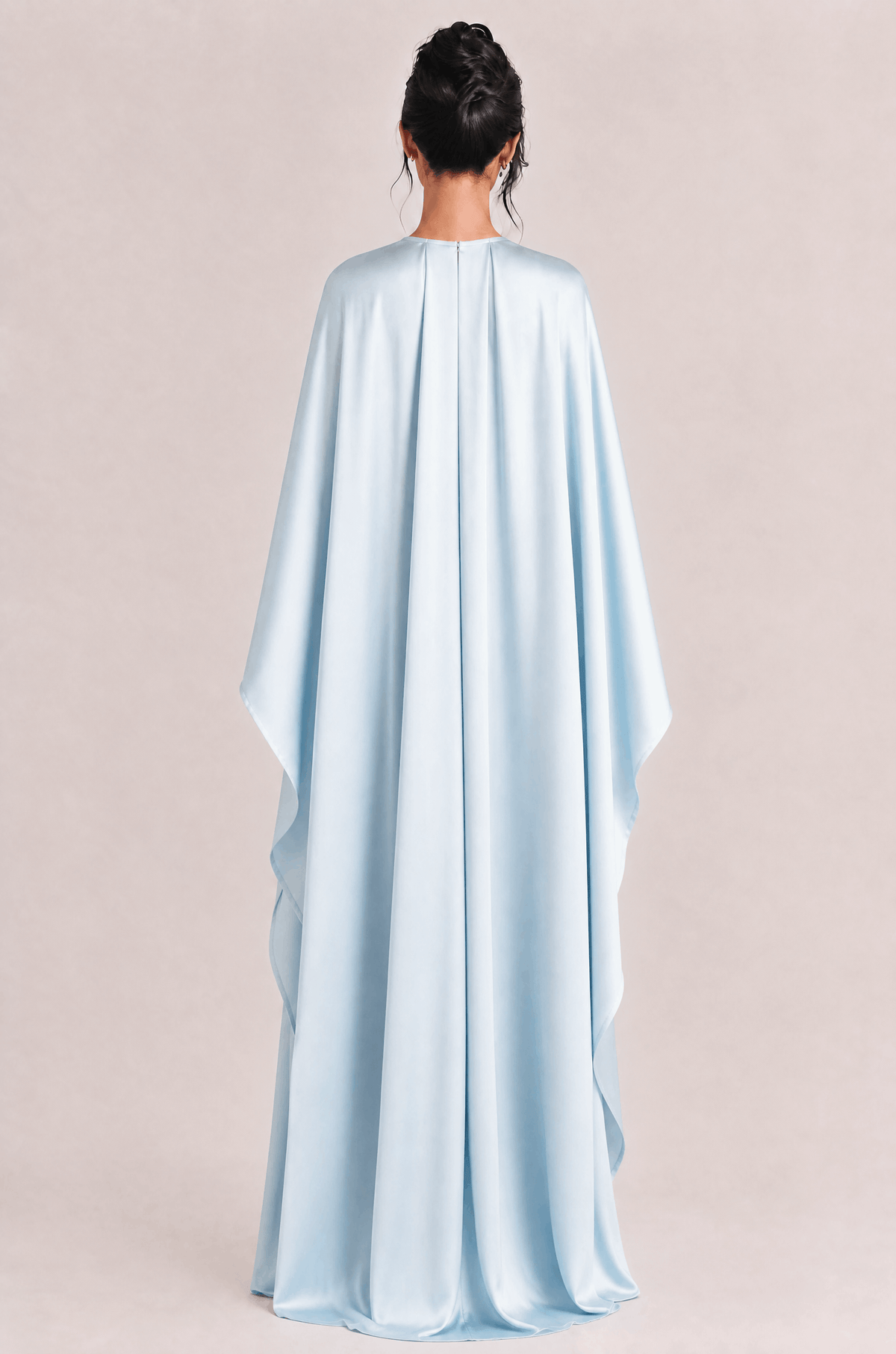 Elegant Satin Pleated Batwing Sleeve Maxi Dress