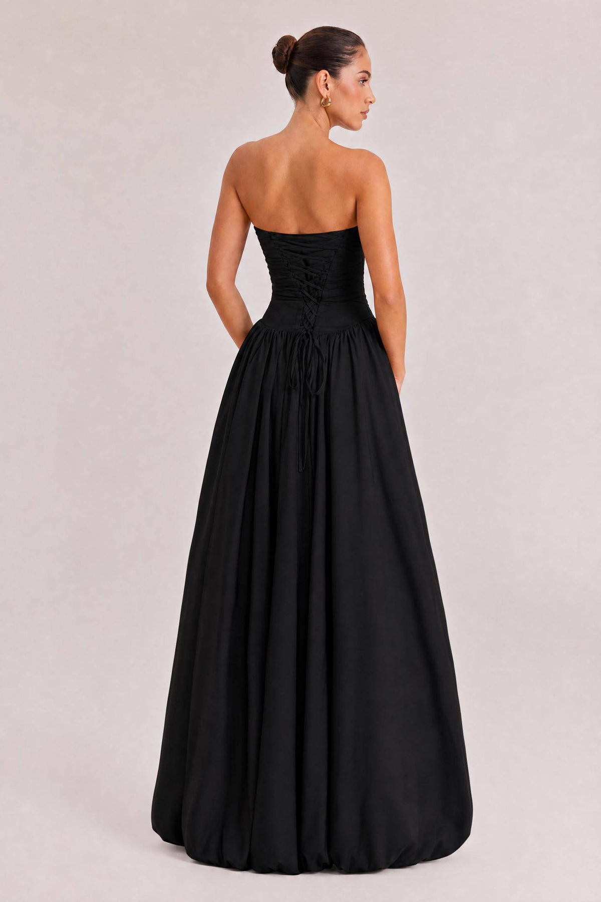 Elegant Strapless Ruched High-Slit Ball Gown Maxi Dress