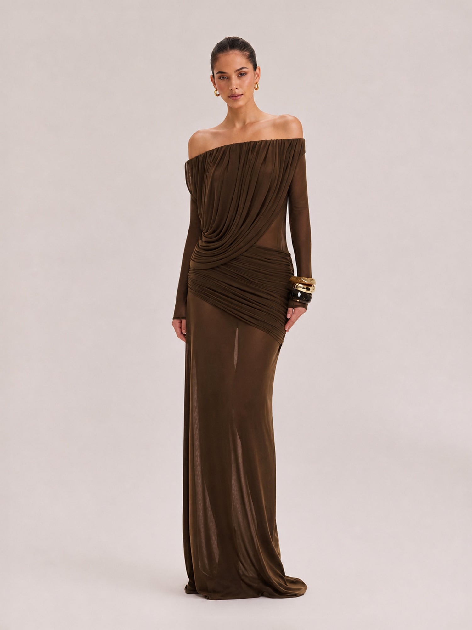 French Vintage Pleated Mesh One-Shoulder Dress