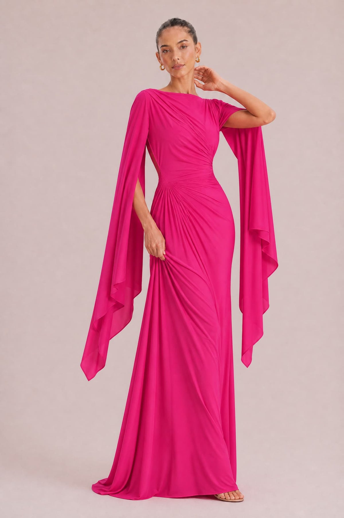 Boat Neck Pleated Slim Fit Maxi Dress