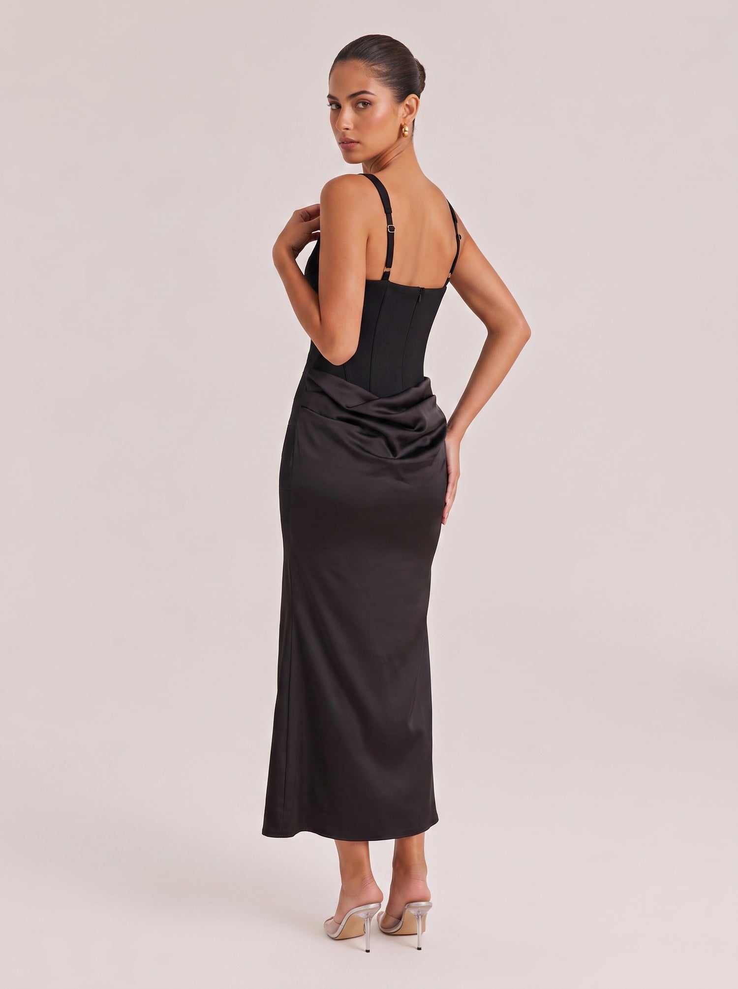 Elegant French-Style Corset Waist Slimming Satin Spliced Slip Dress