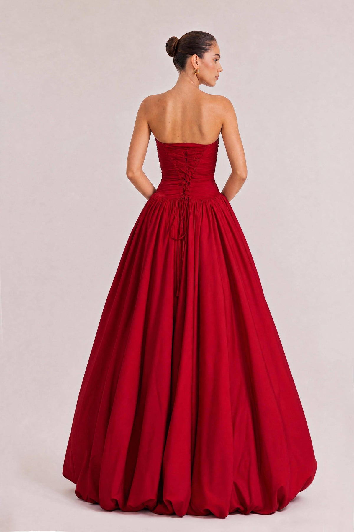 Elegant Strapless Ruched High-Slit Ball Gown Maxi Dress