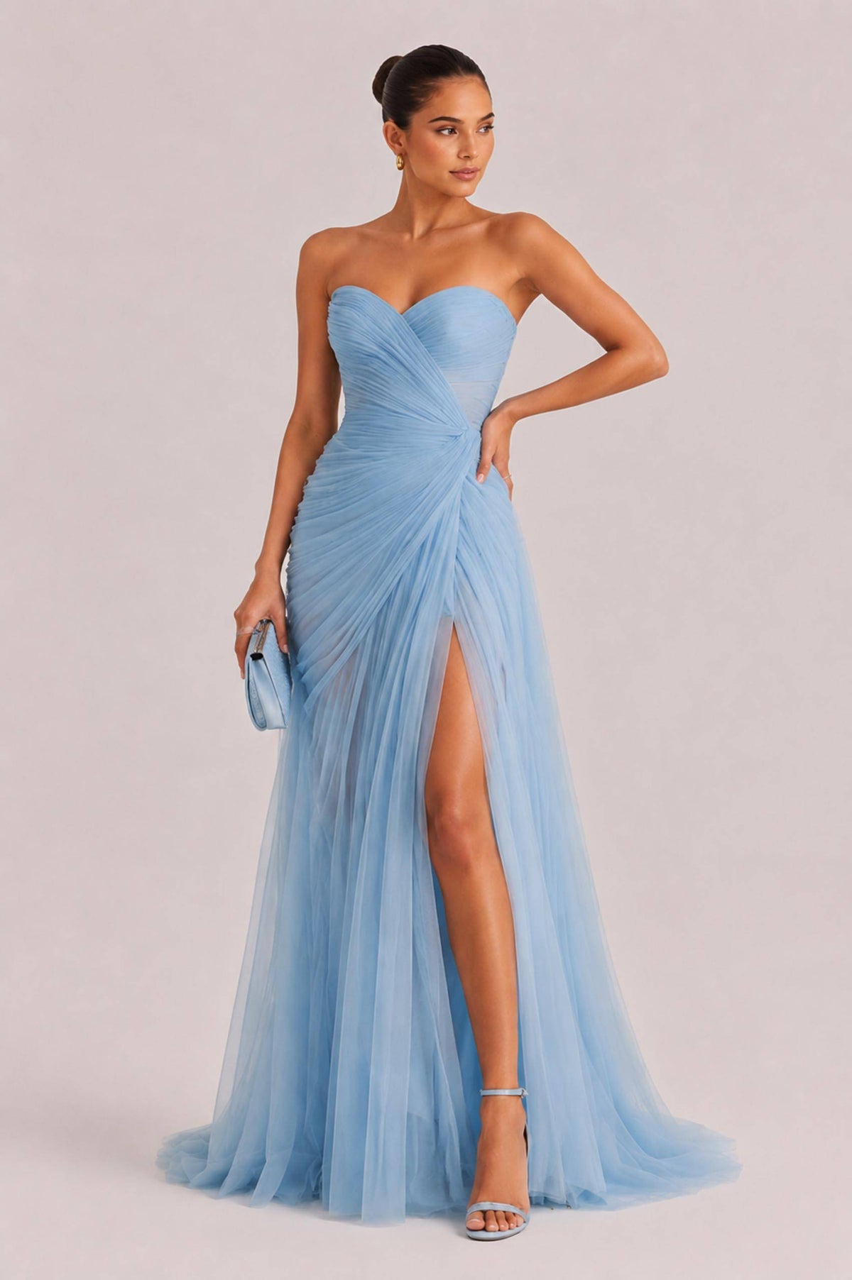 Elegant Strapless Pleated Tulle Maxi Dress