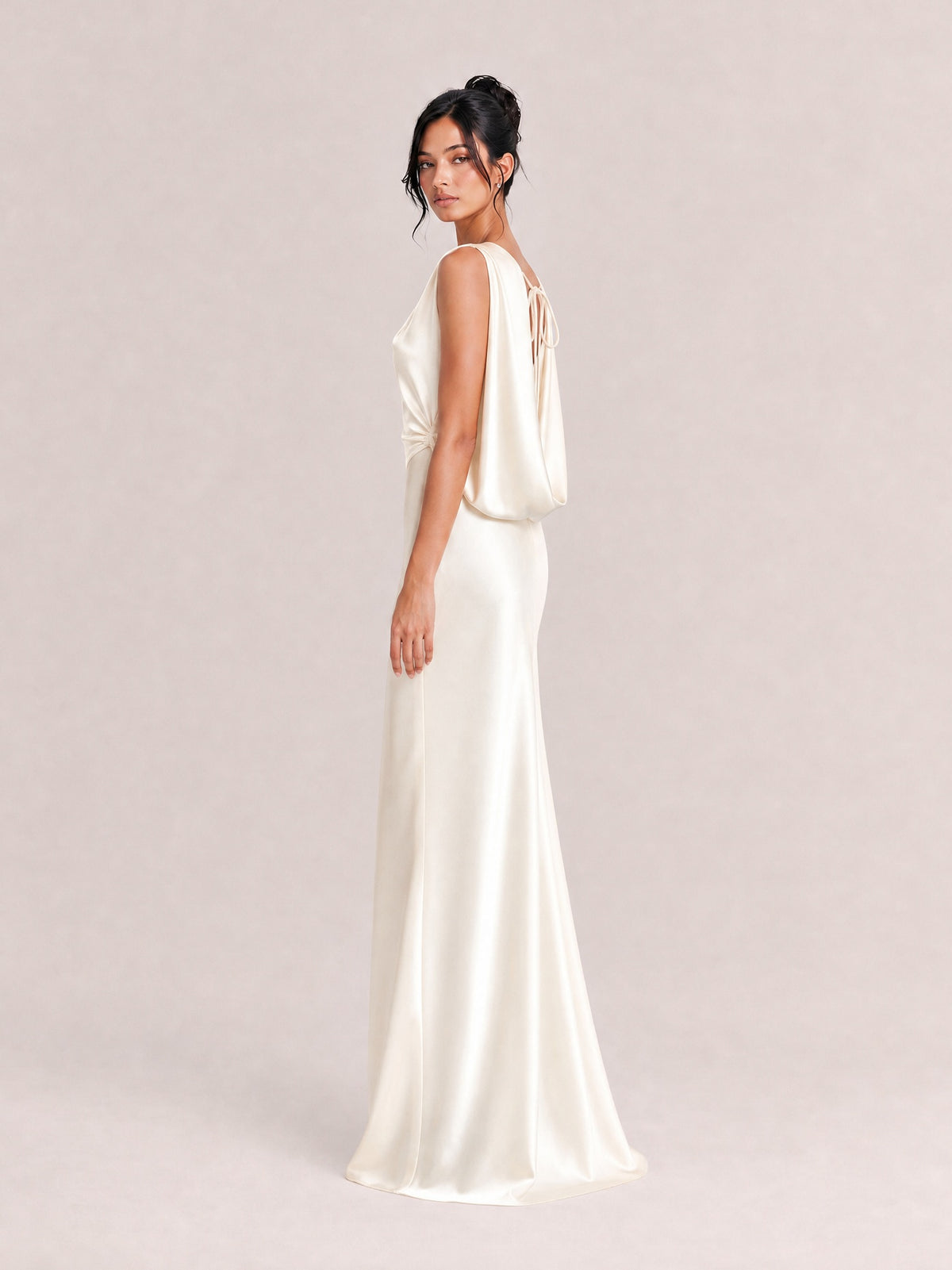 Matte Satin High-Neck Halter Backless Maxi Dress With Crisscross Straps