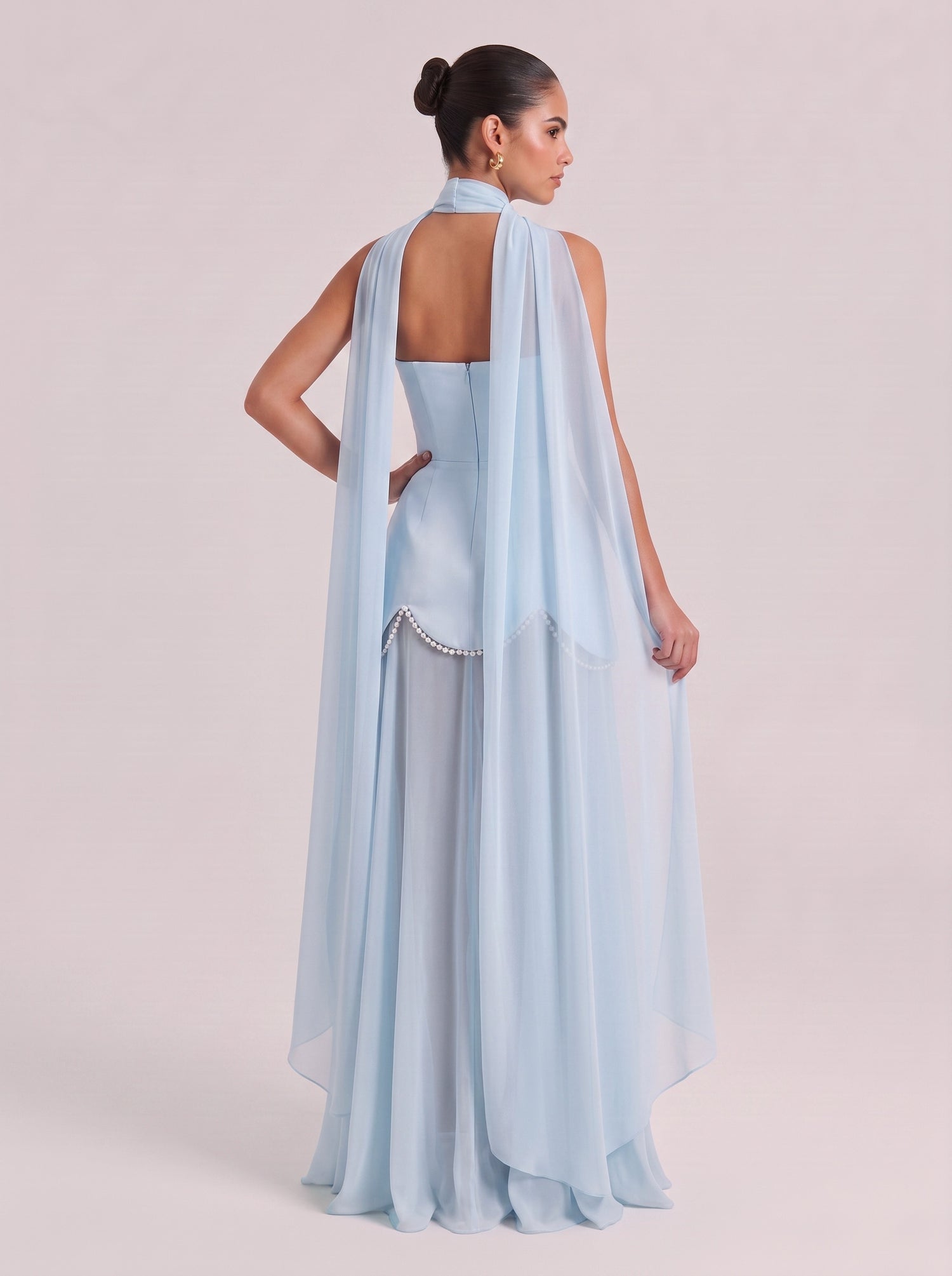 Strapless Shoulder Satin Pearl Stitching Chiffon Long Light Wedding Dress
