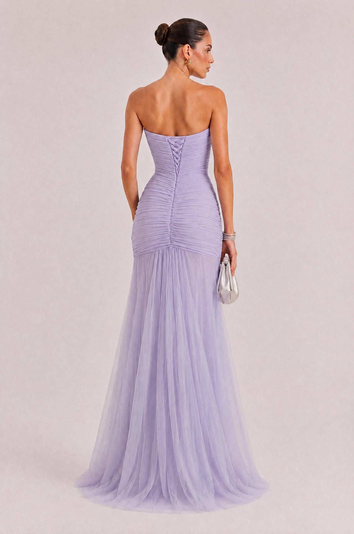 Elegant Strapless Pleated Tulle Maxi Dress