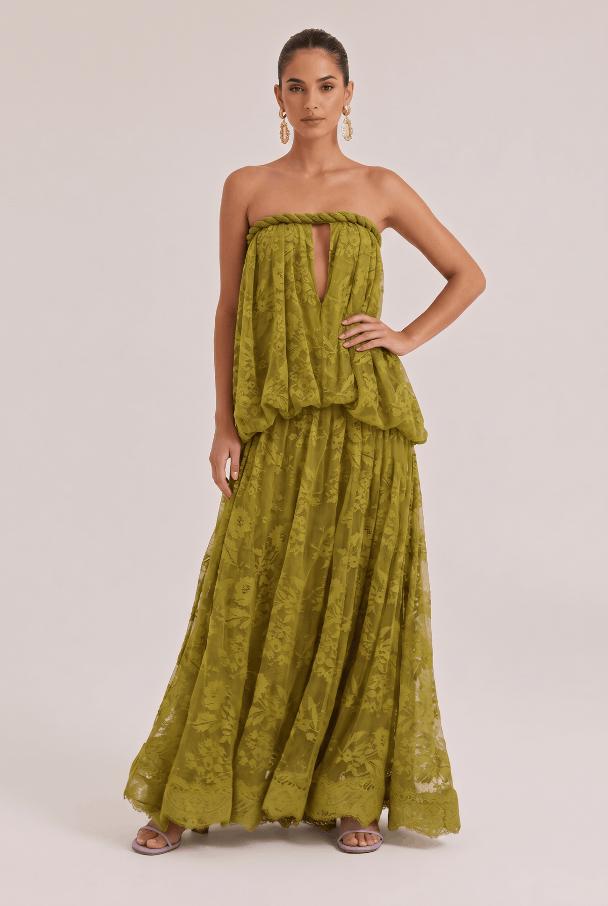 Off-shoulder Jacquard Lace Long Dress