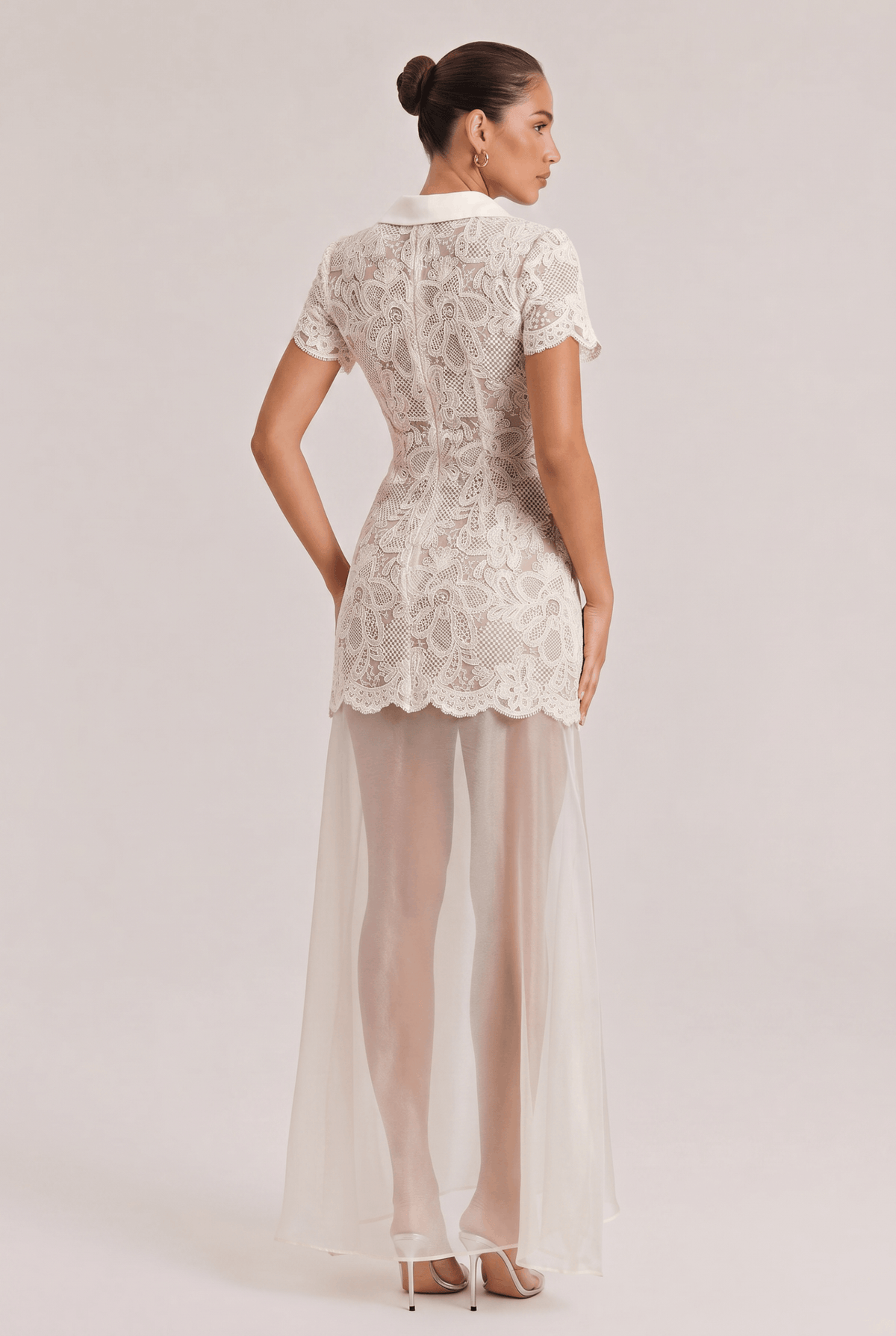Elegant Fit Button Short Sleeve Lace Top And Satin Skirt
