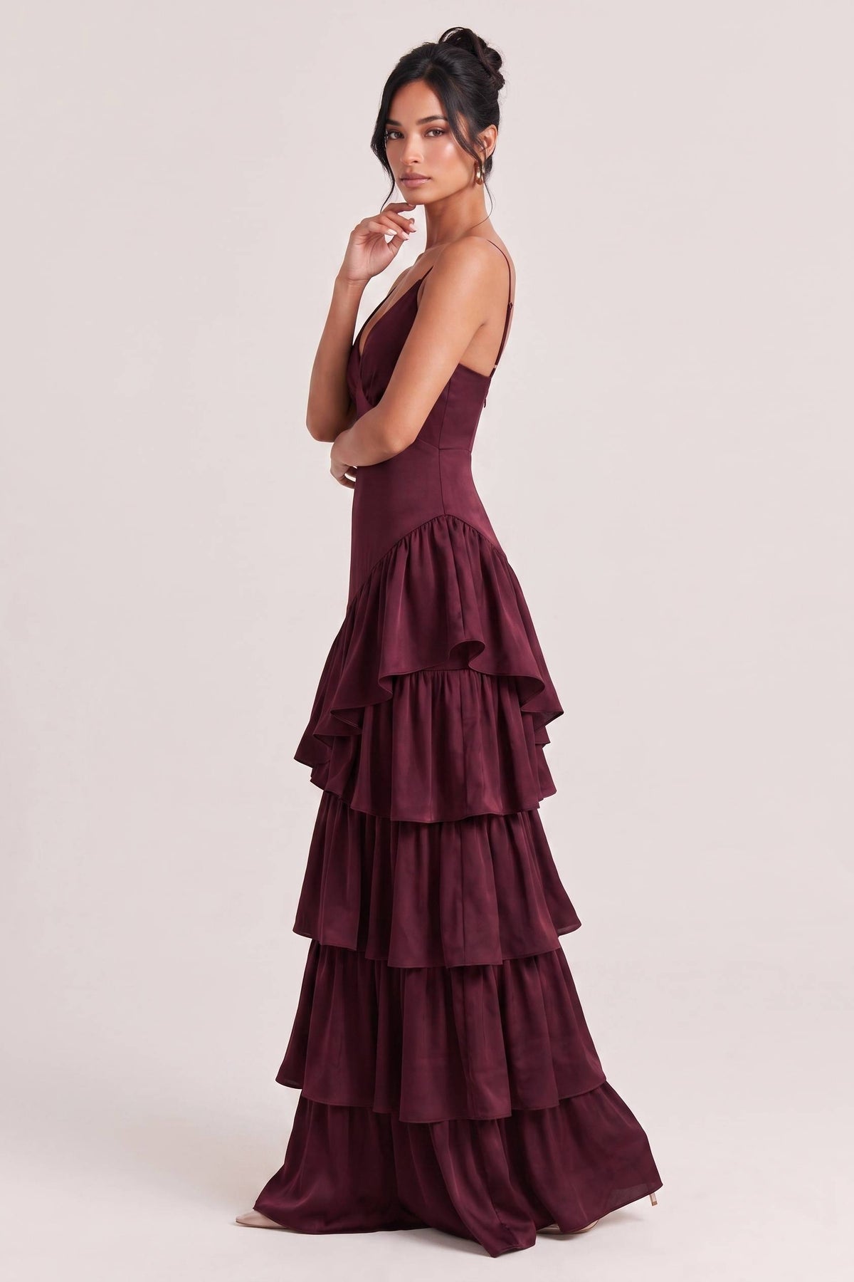Elegant Deep V-Neck Tiered Ruffle Maxi Dress