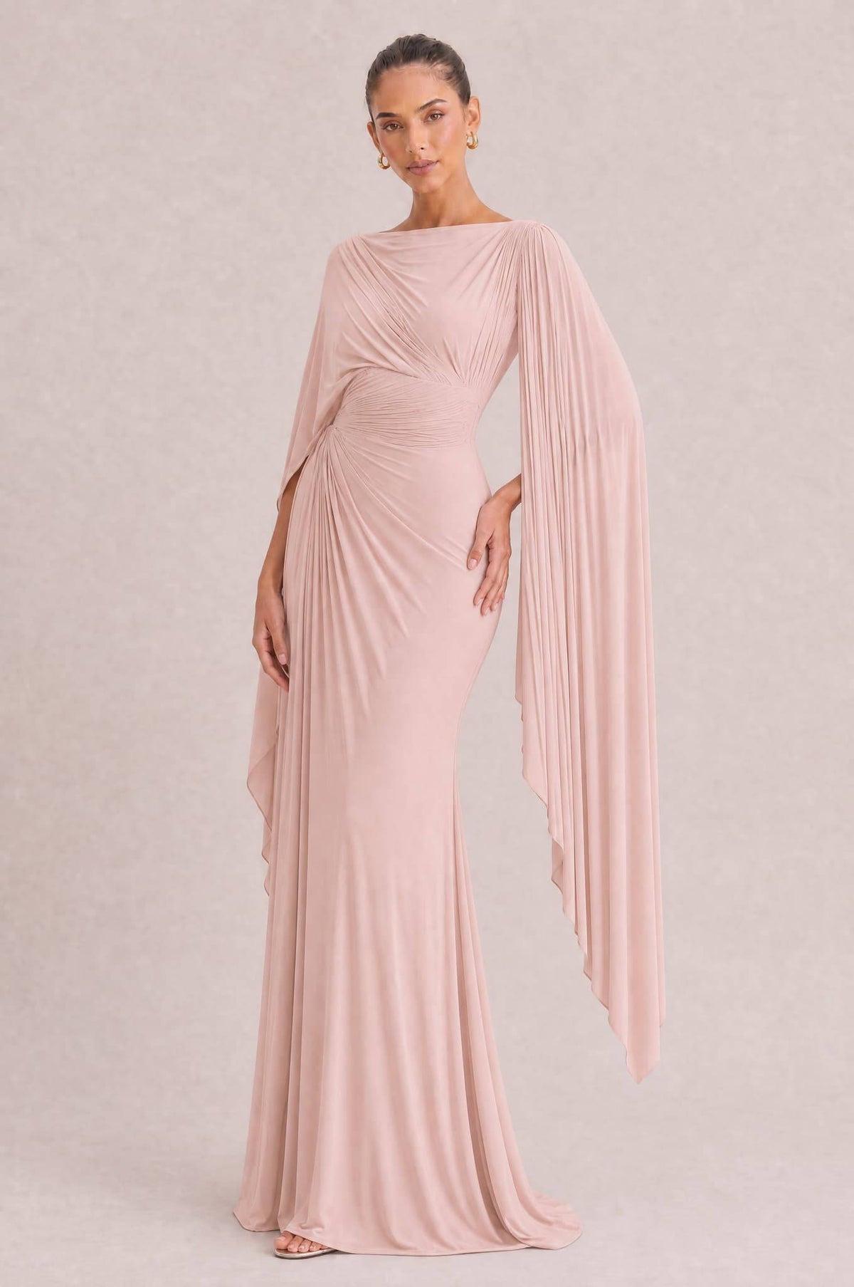 Boat Neck Pleated Slim Fit Maxi Dress