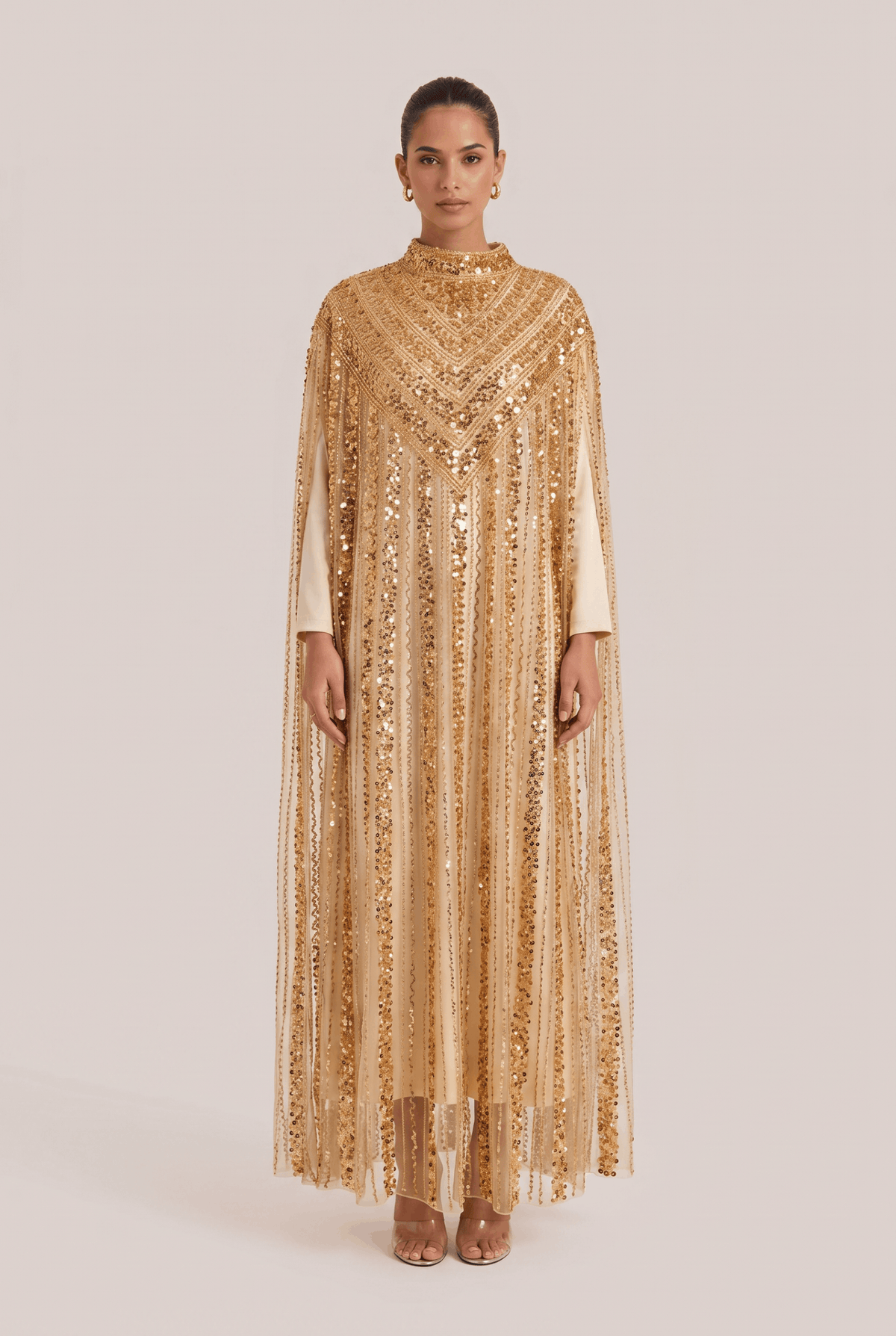 Heavy-duty gold sequined long cover-up dress