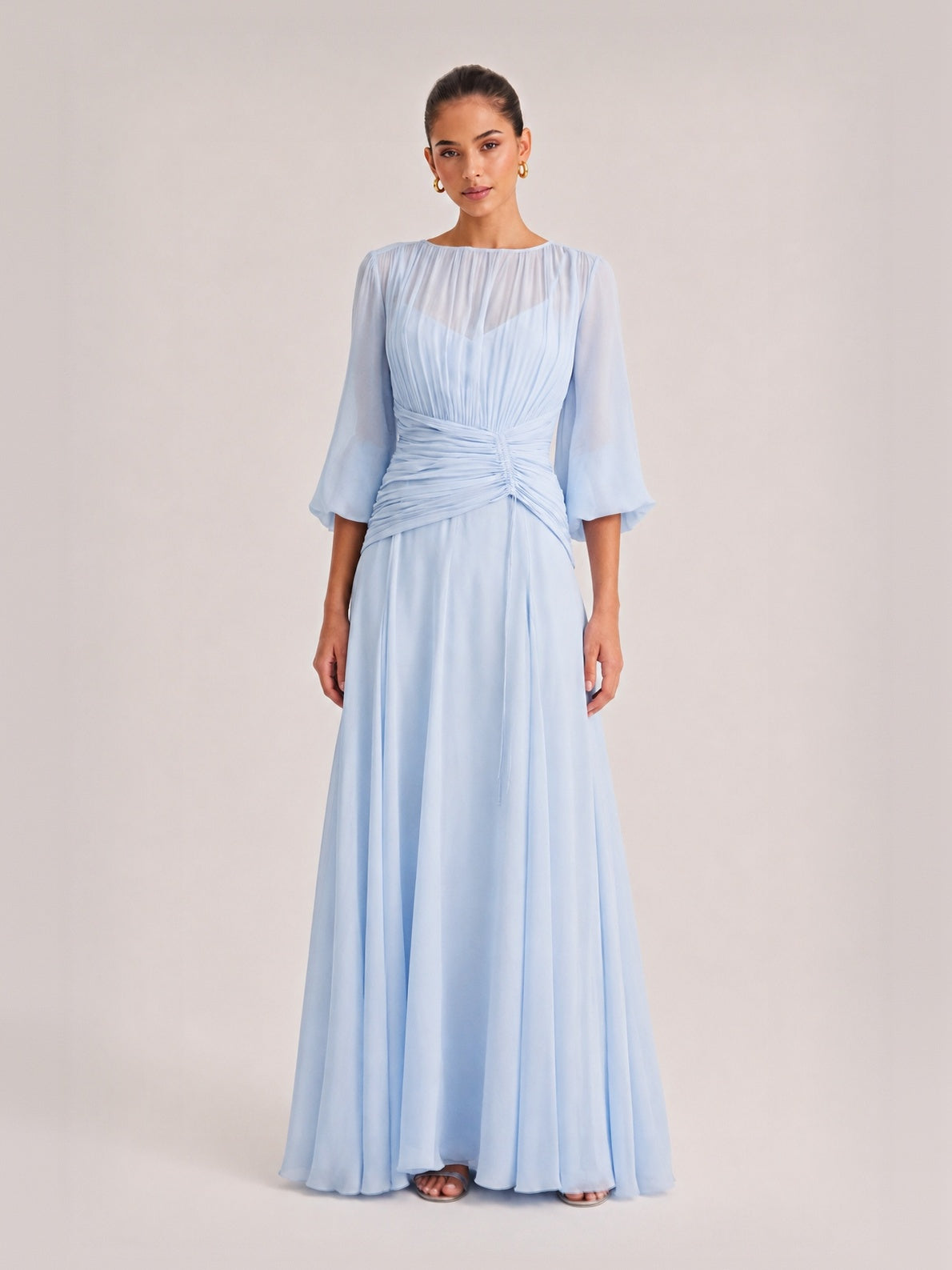 Elegant High Neck Balloon Sleeve Maxi Dress