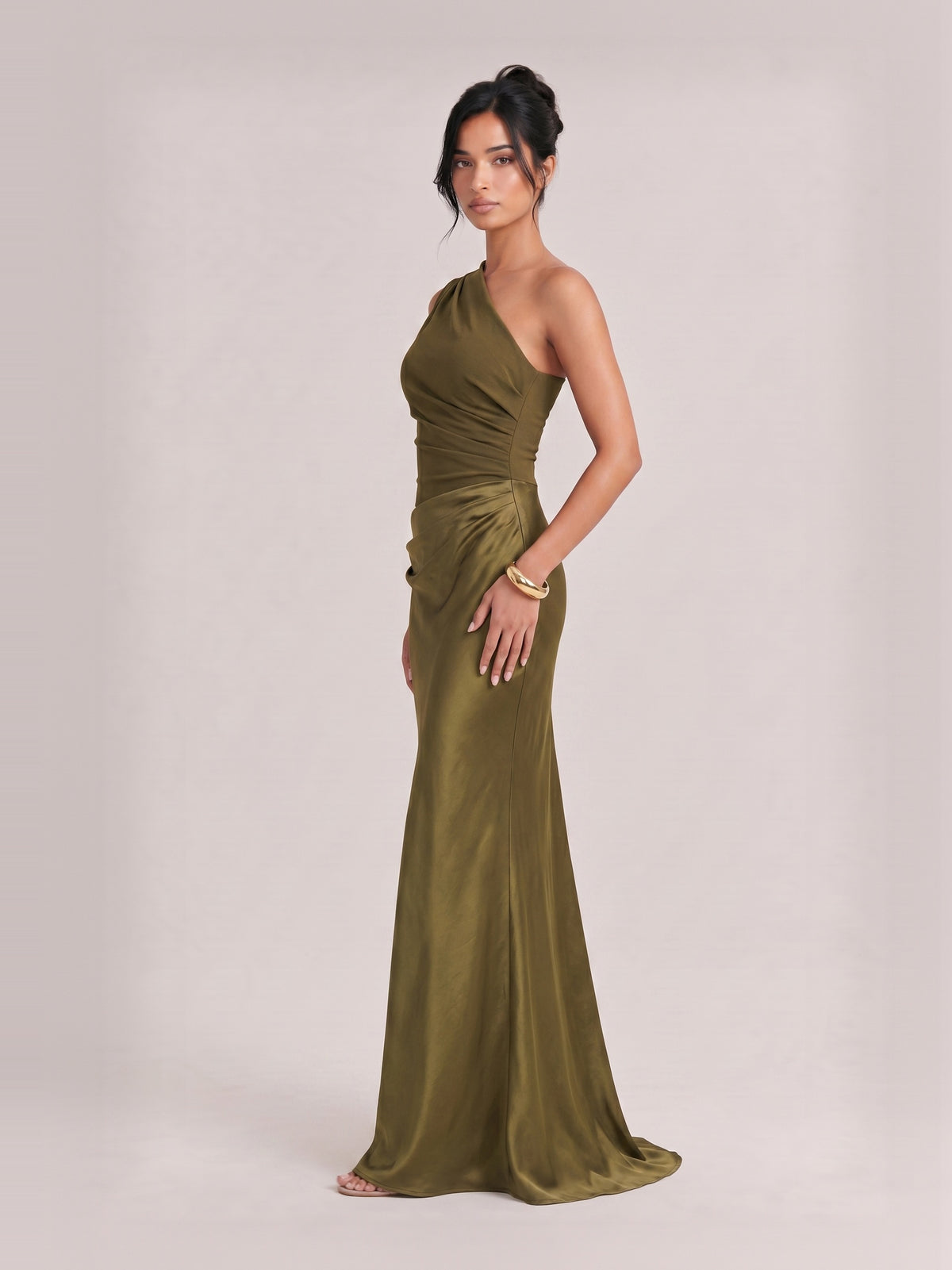 Elegant One Shoulder Neck Pleated Party Maxi Dress