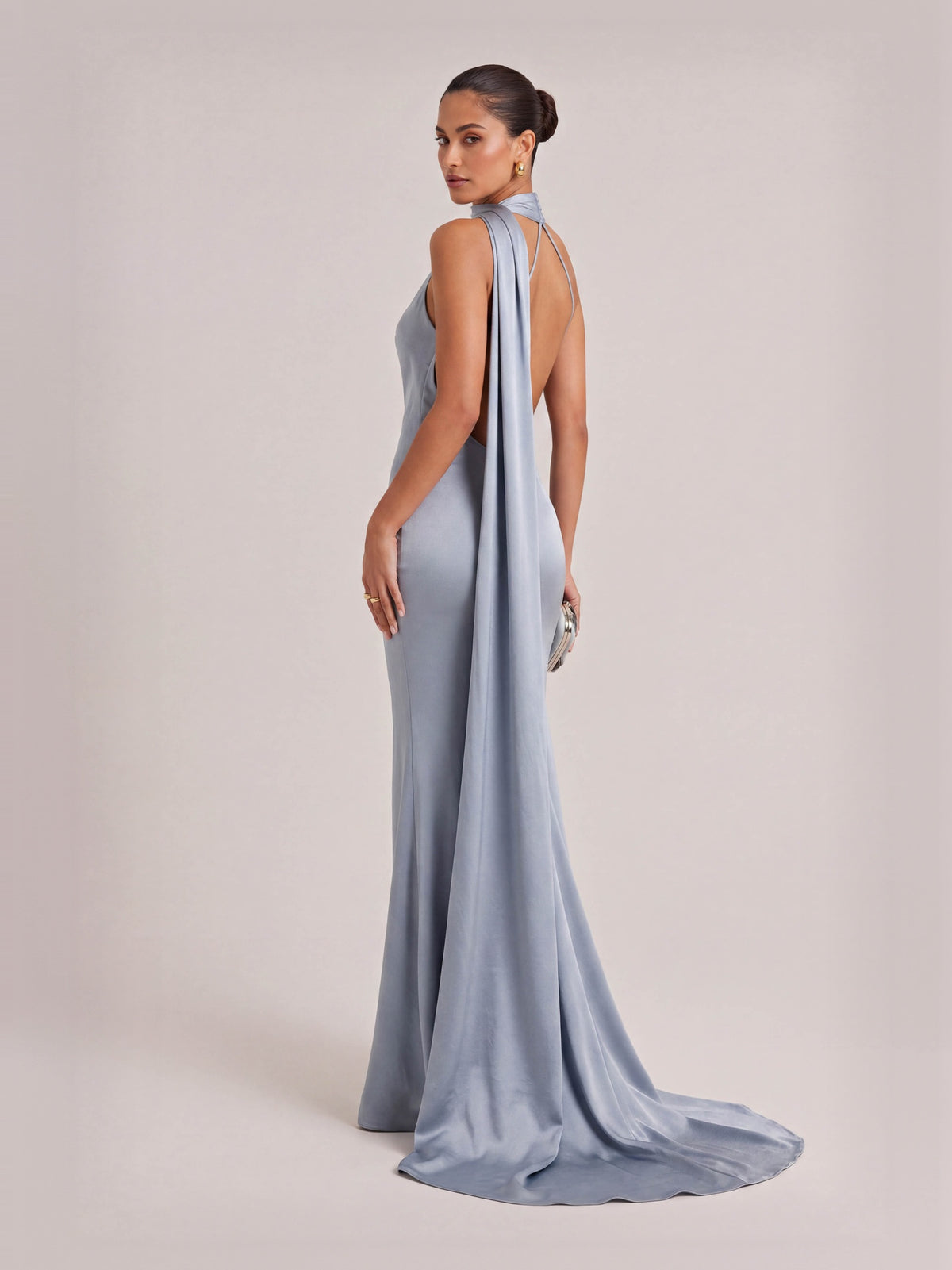 Elegant Shawl Ribbon Maxi Dress