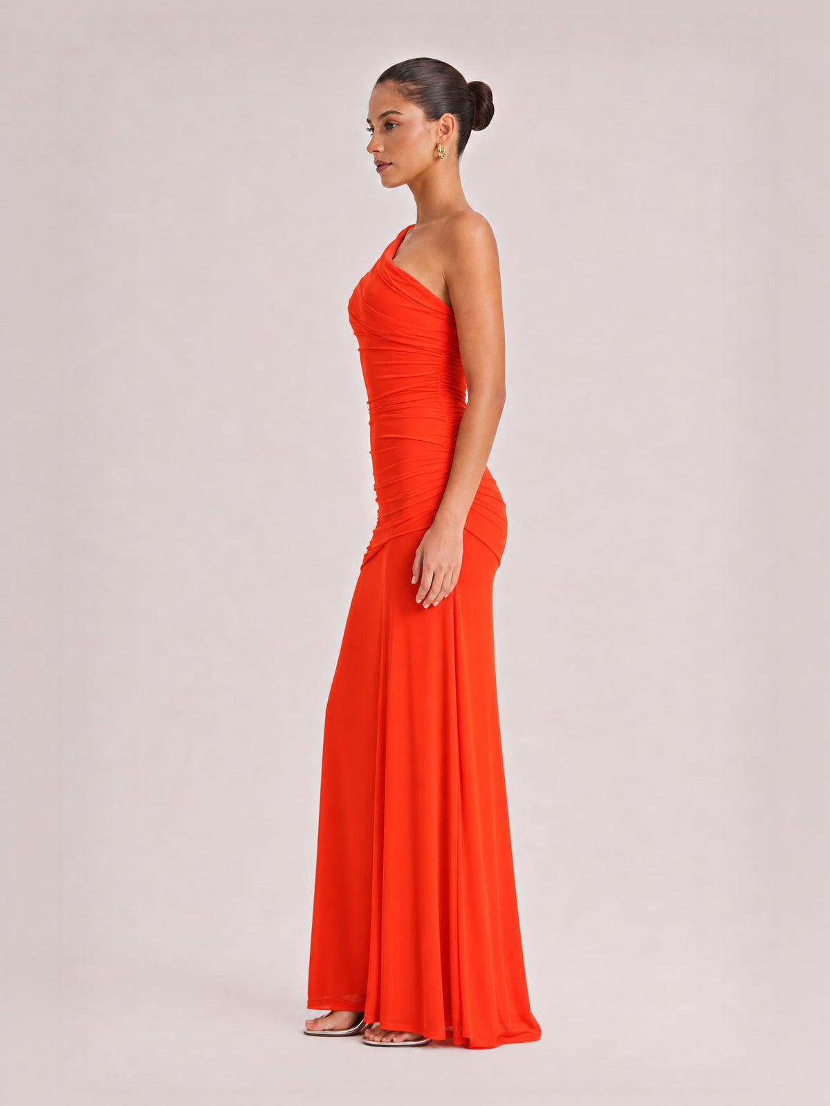 Elegance Effortless Mesh Off Shoulder Ruched Stretch Maxi Dress