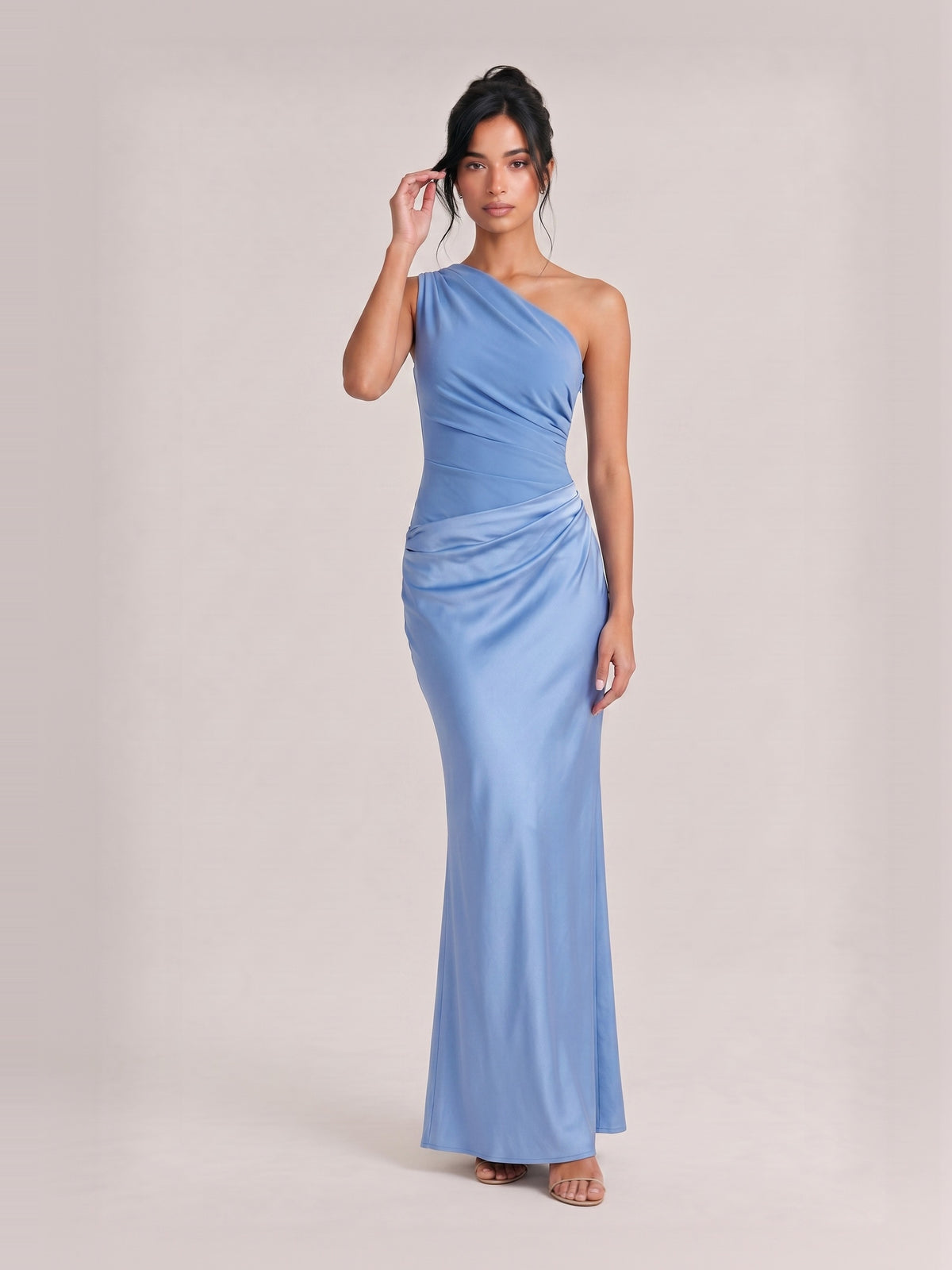 Elegant One Shoulder Neck Pleated Party Maxi Dress