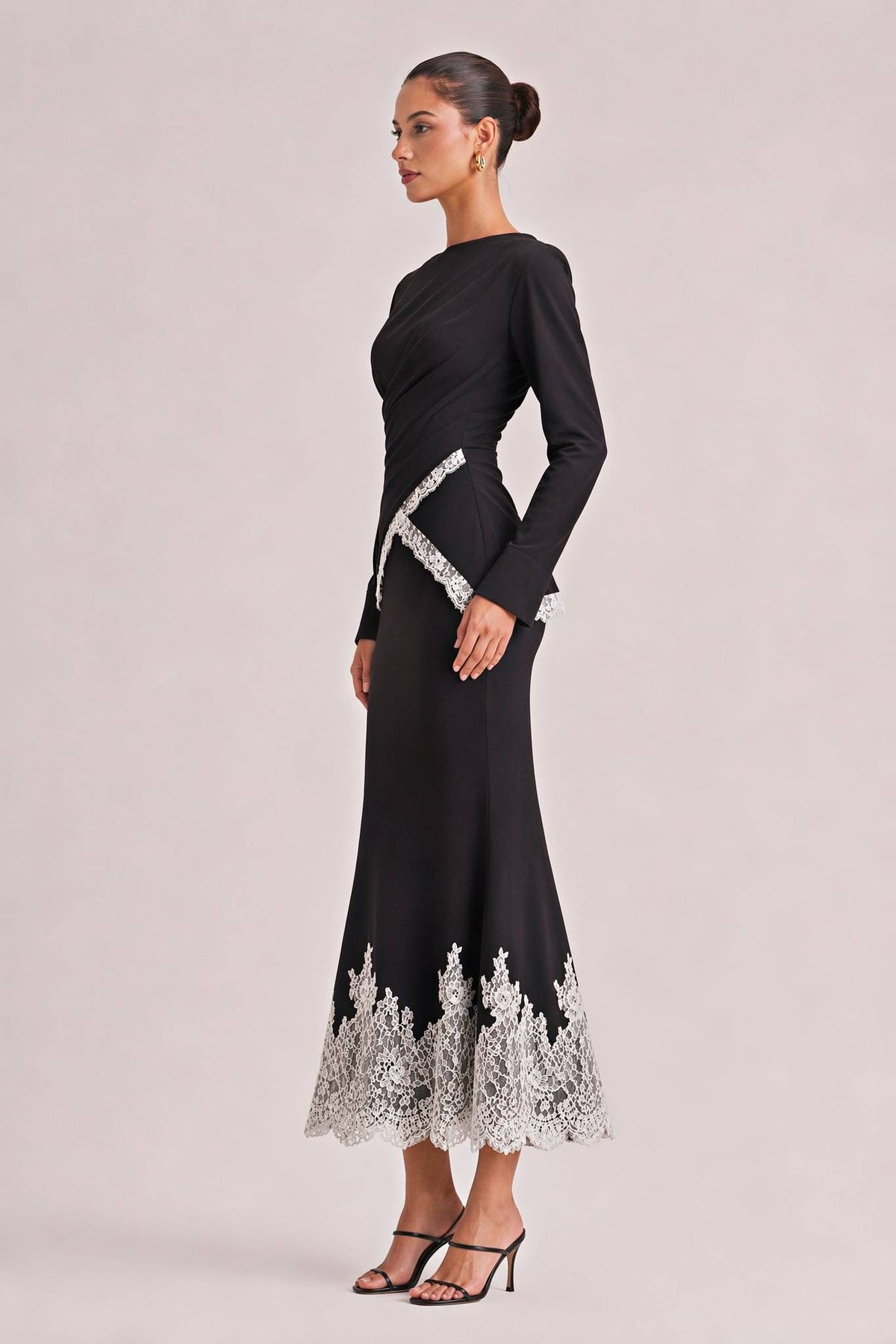 Elegant Satin Lace-trimmed Wrap Top Two-piece Set