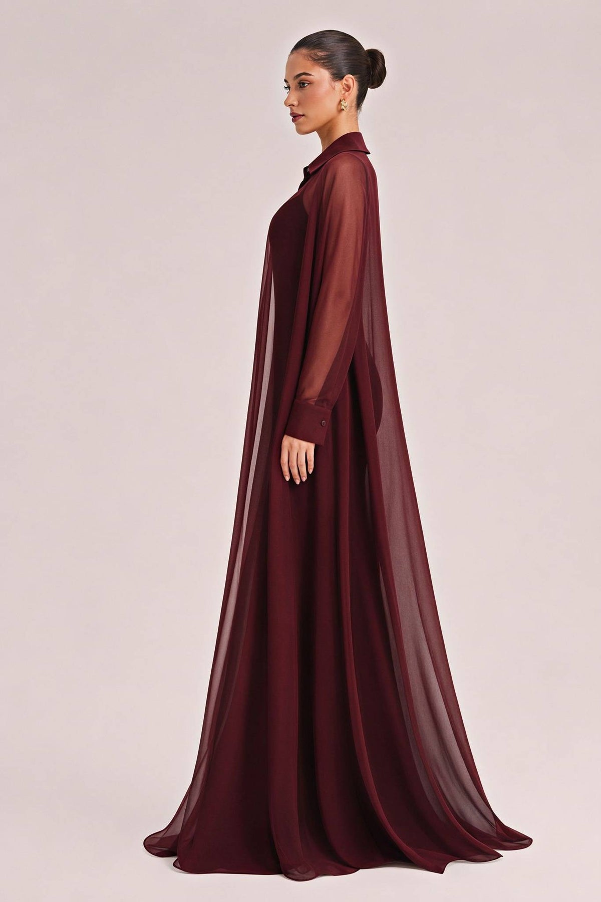 Elegant Satin Maxi Dress & Long Sheer Chiffon Cover-Up Two-Piece Set