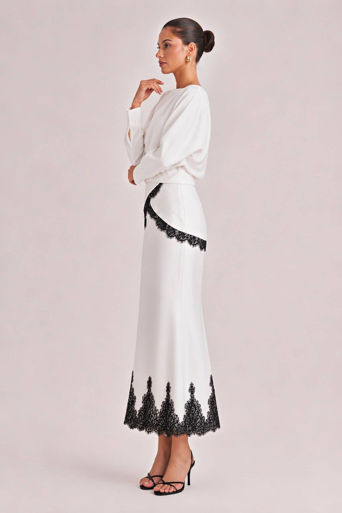 Elegant Satin Lace-trimmed Wrap Top Two-piece Set