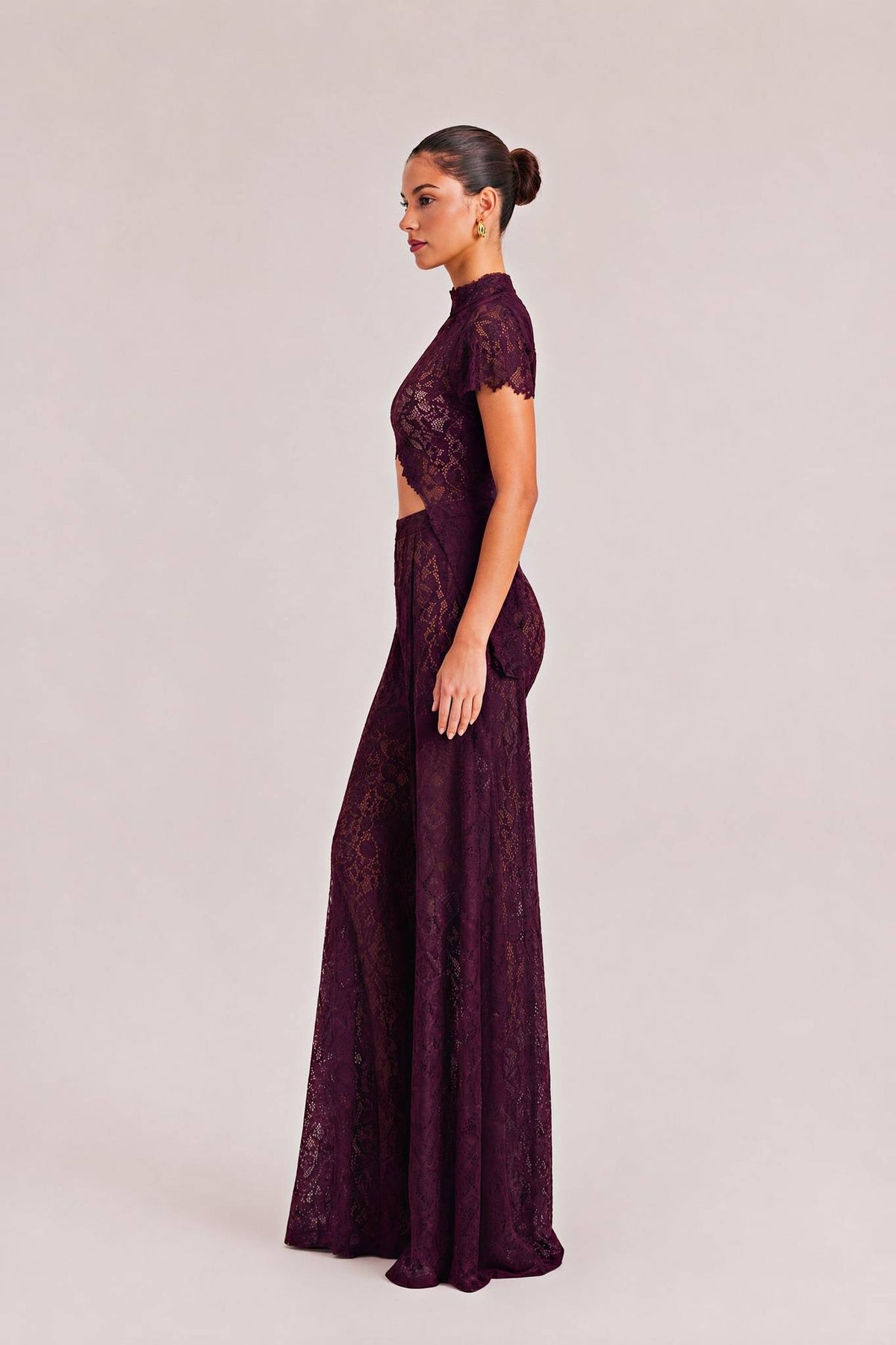 Lace Long-sleeved Top And Wide-leg Pants Set