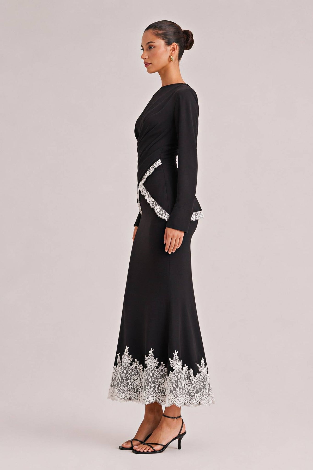 Elegant Satin Lace-trimmed Wrap Top Two-piece Set