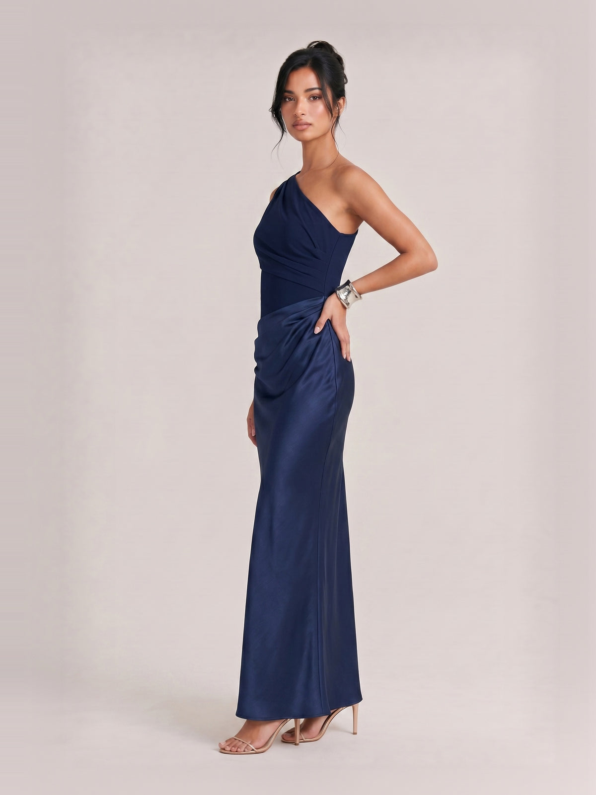 Elegant One Shoulder Neck Pleated Party Maxi Dress