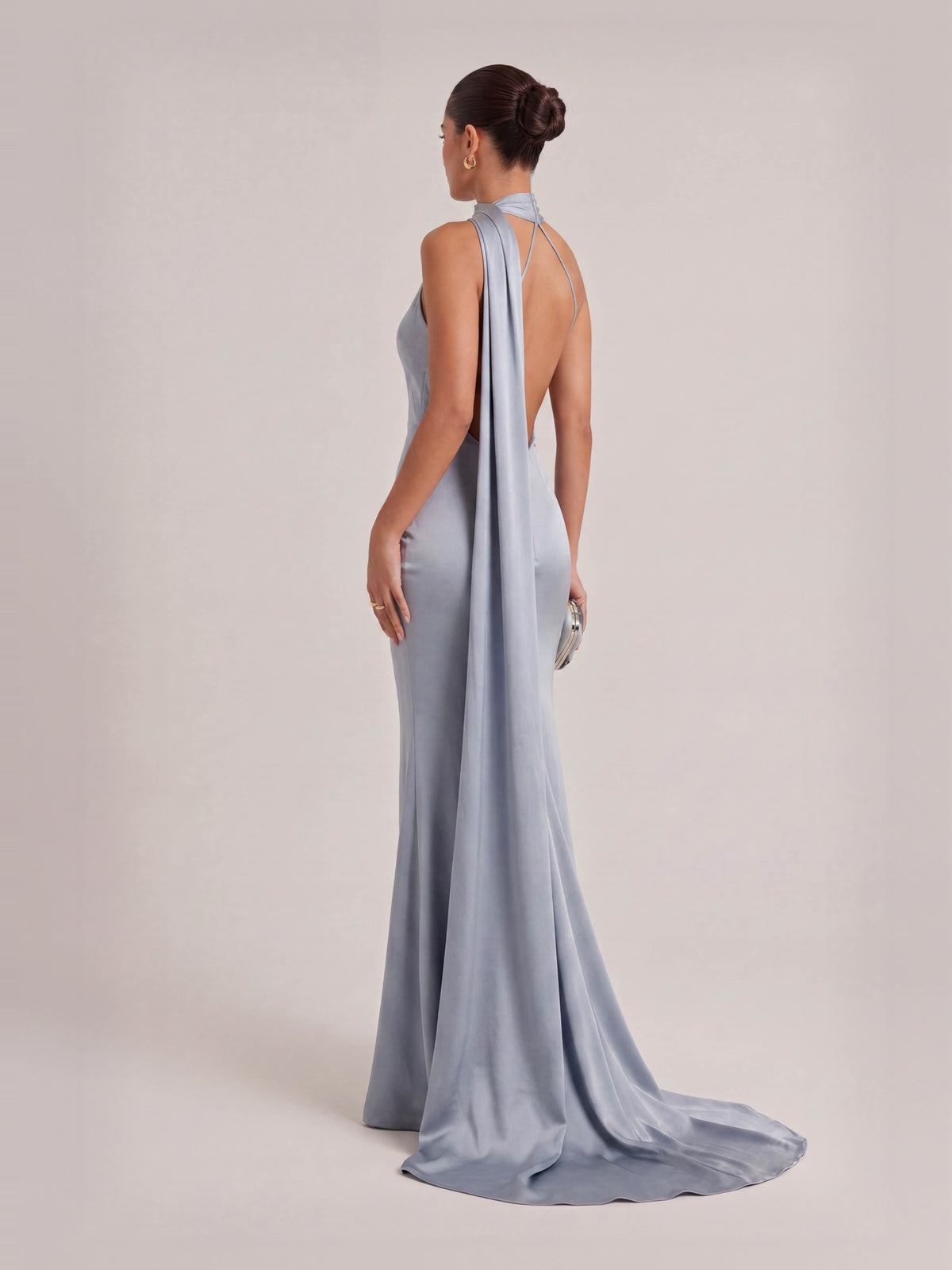 Elegant Shawl Ribbon Maxi Dress