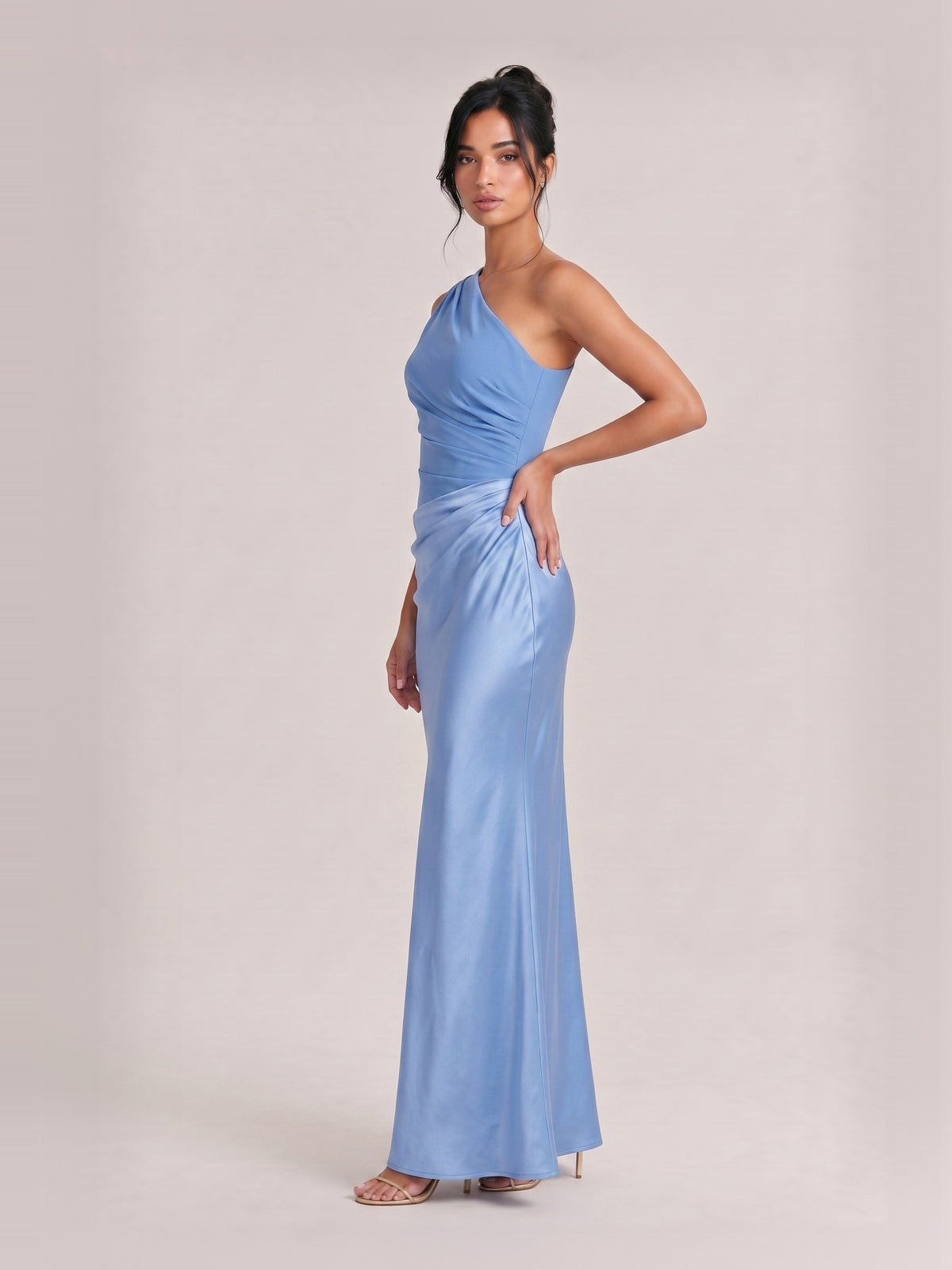 Elegant One Shoulder Neck Pleated Party Maxi Dress