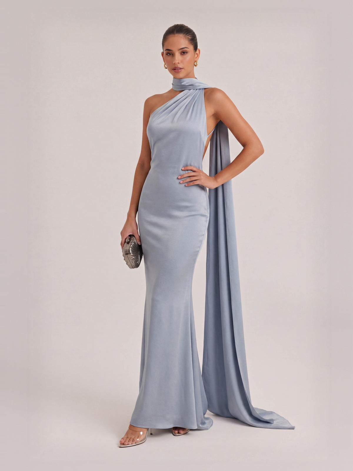 Elegant Shawl Ribbon Maxi Dress
