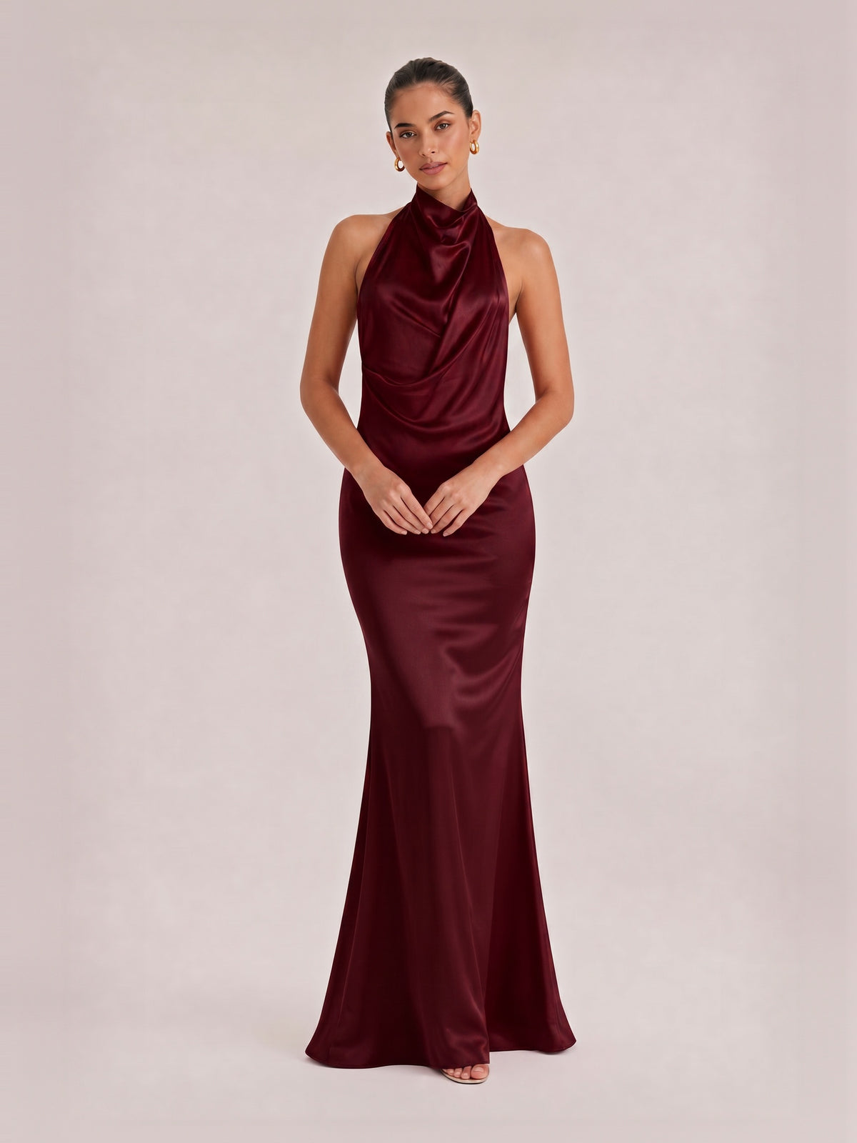Elegant Draped Neckline Exquisite Satin Maxi Dress