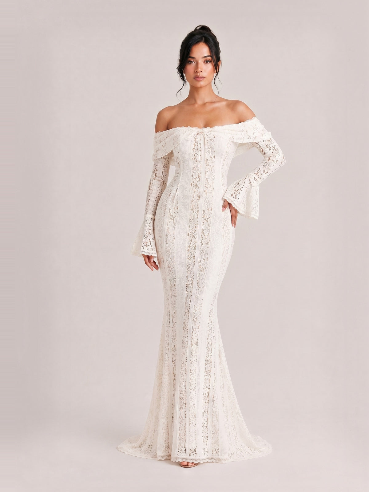 Elegant One Shoulder Lace Fishtail Maxi Dress