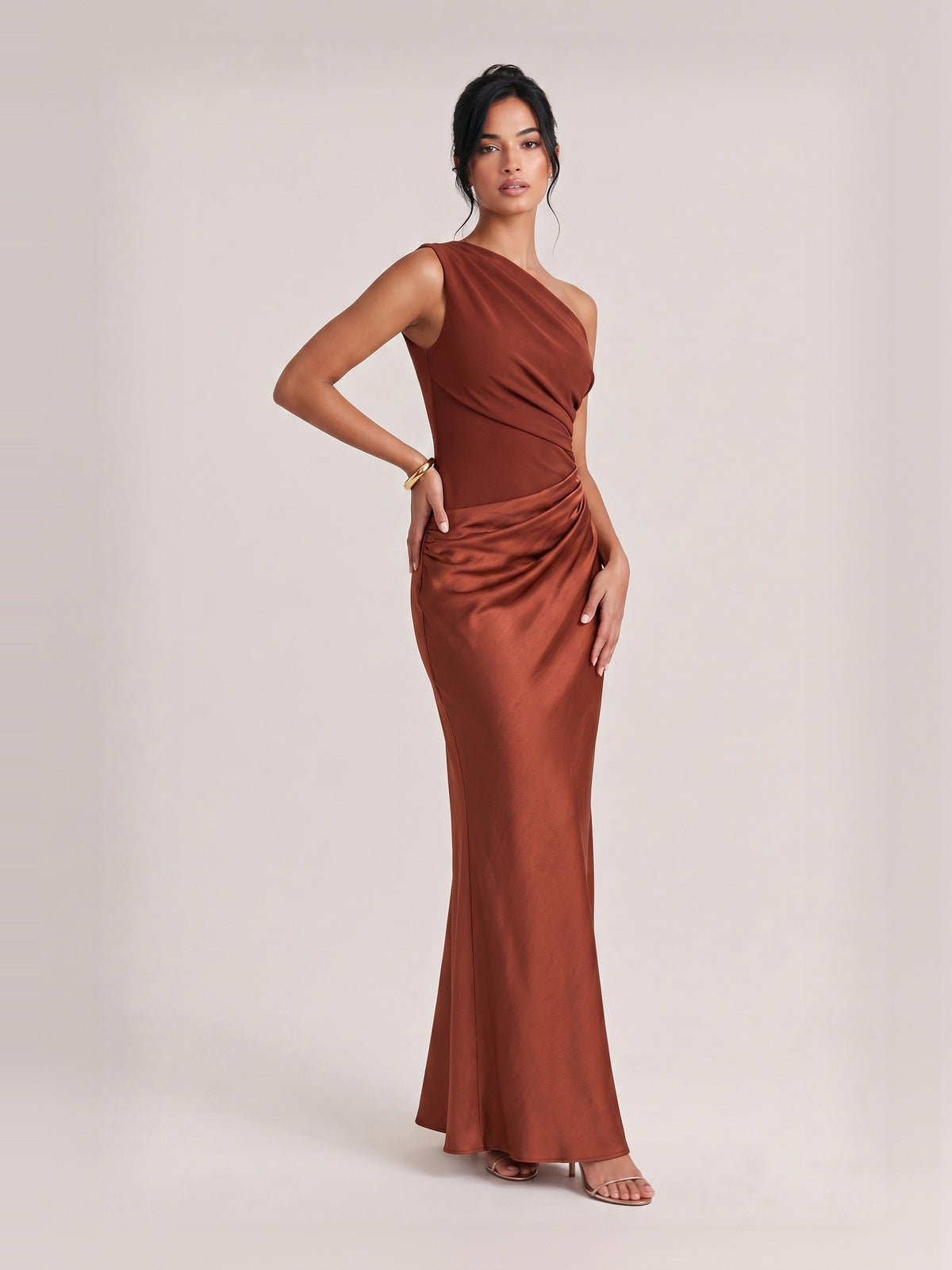 Elegant One Shoulder Neck Pleated Party Maxi Dress