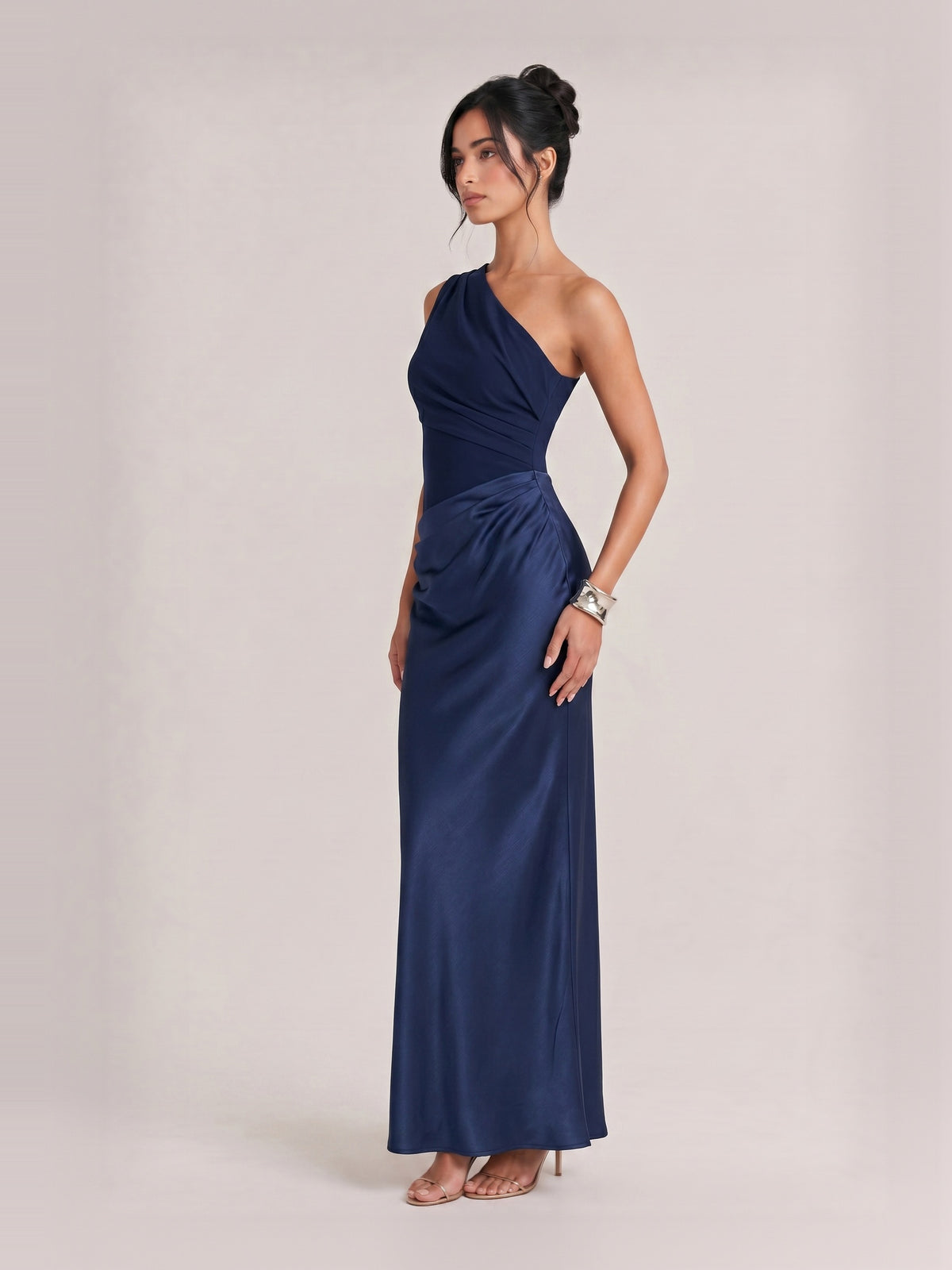 Elegant One Shoulder Neck Pleated Party Maxi Dress